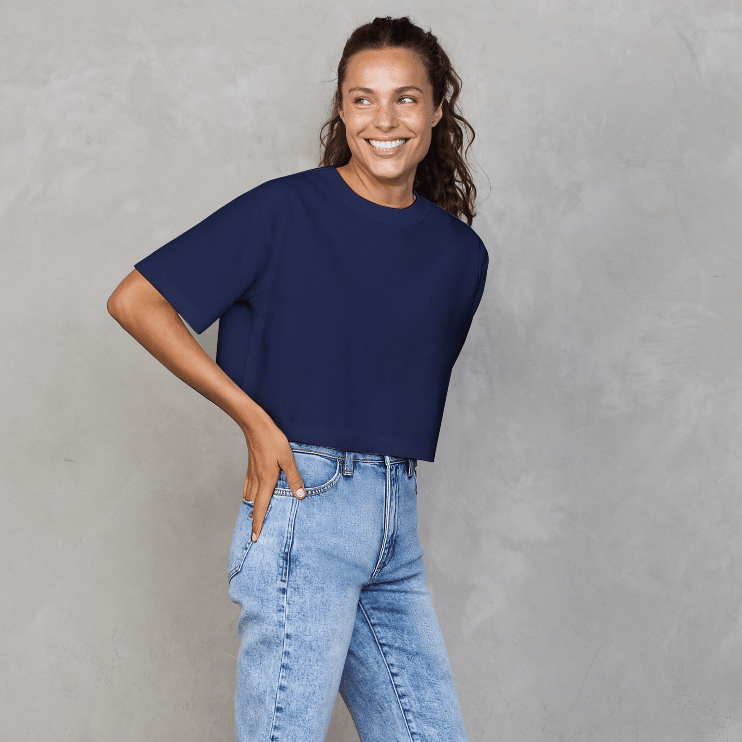 Luna Cropped Tee Navy Tee Shirt Organic Crew 