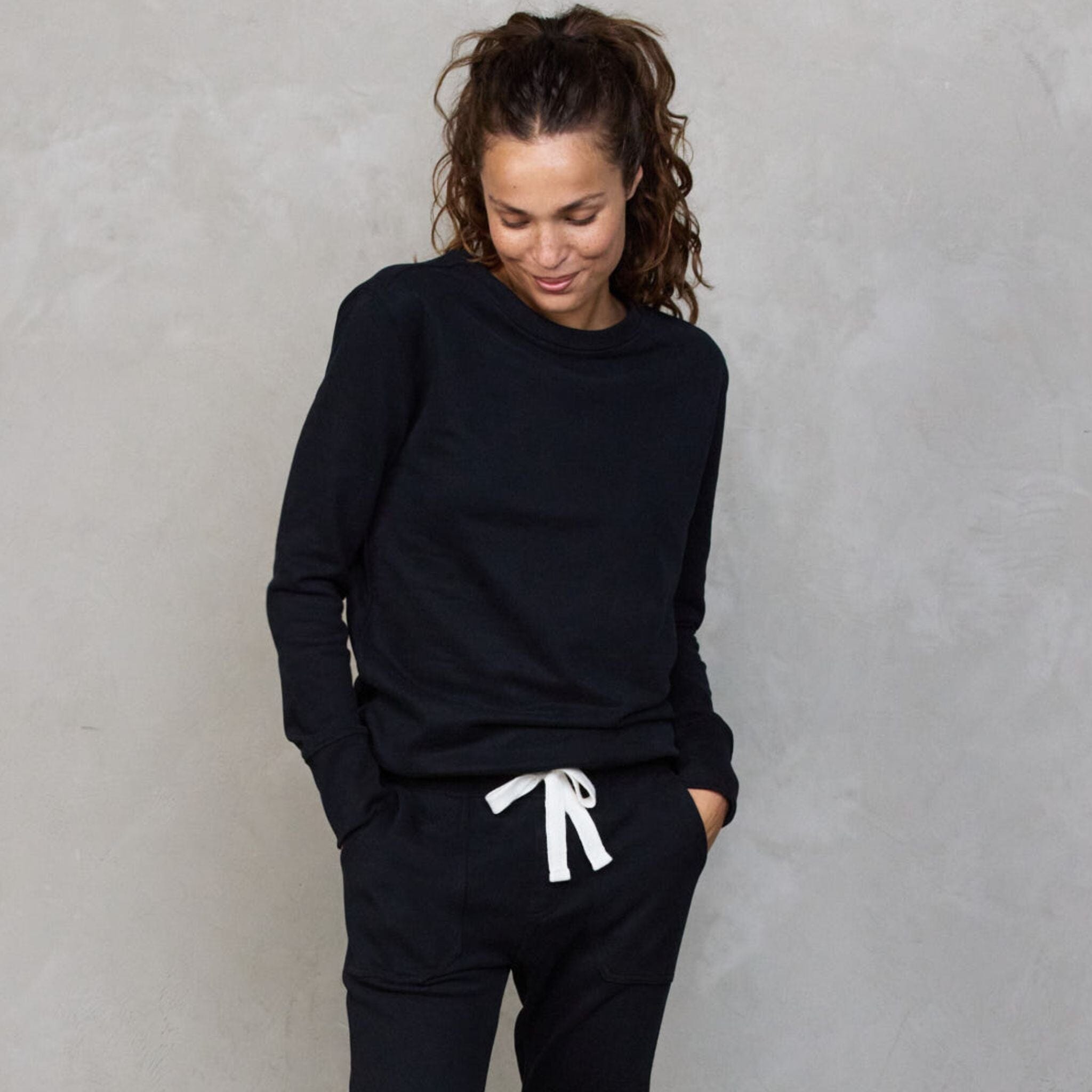 Chloe Lux Touch Sweater Black pants Organic Crew 