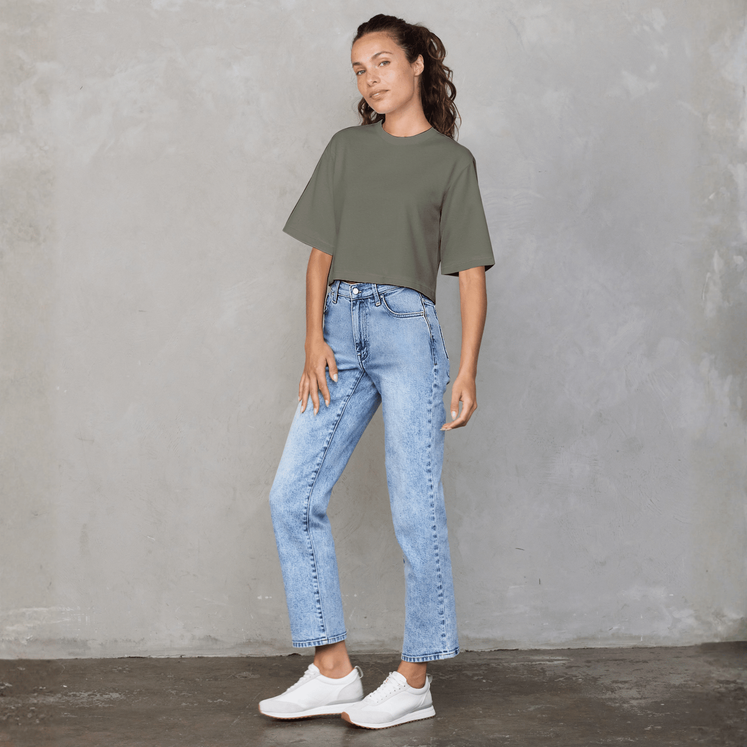 Luna Cropped Tee Khaki Tee Shirt Organic Crew 