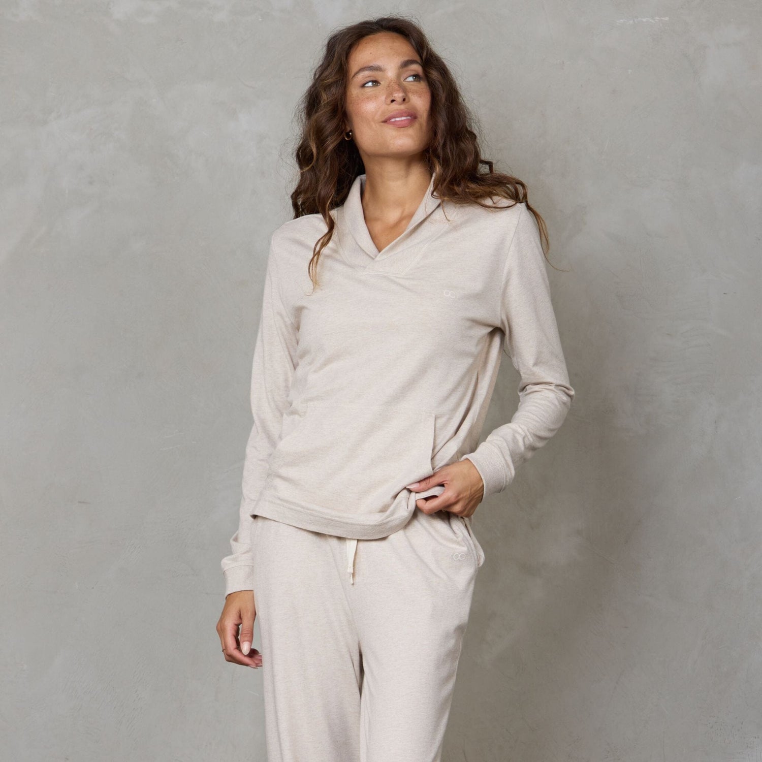 Alexi Luxury Bamboo and Organic Cotton Lounge Suit Oatmeal Lounge Suit Organic Crew 