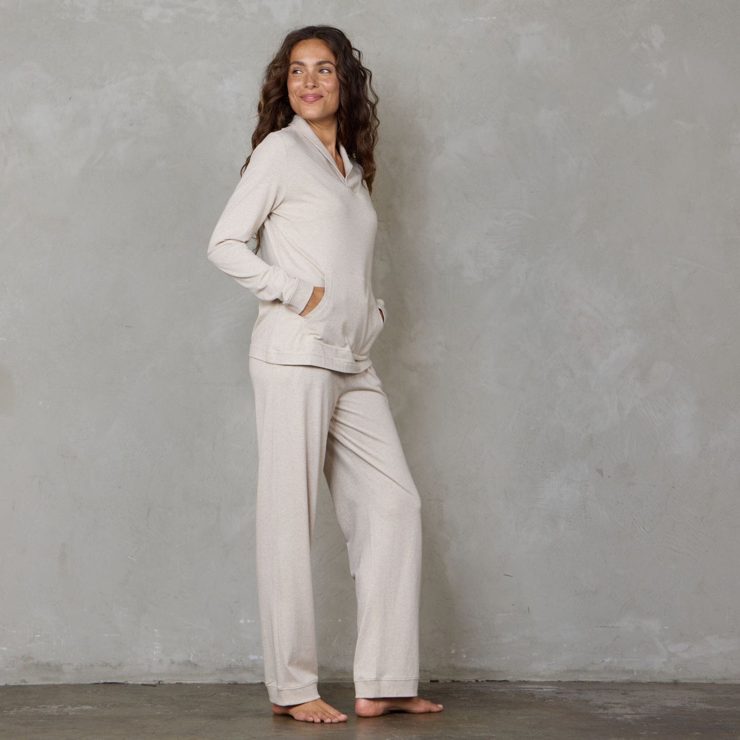 Alexi Luxury Bamboo and Organic Cotton Lounge Suit Oatmeal Lounge Suit Organic Crew 