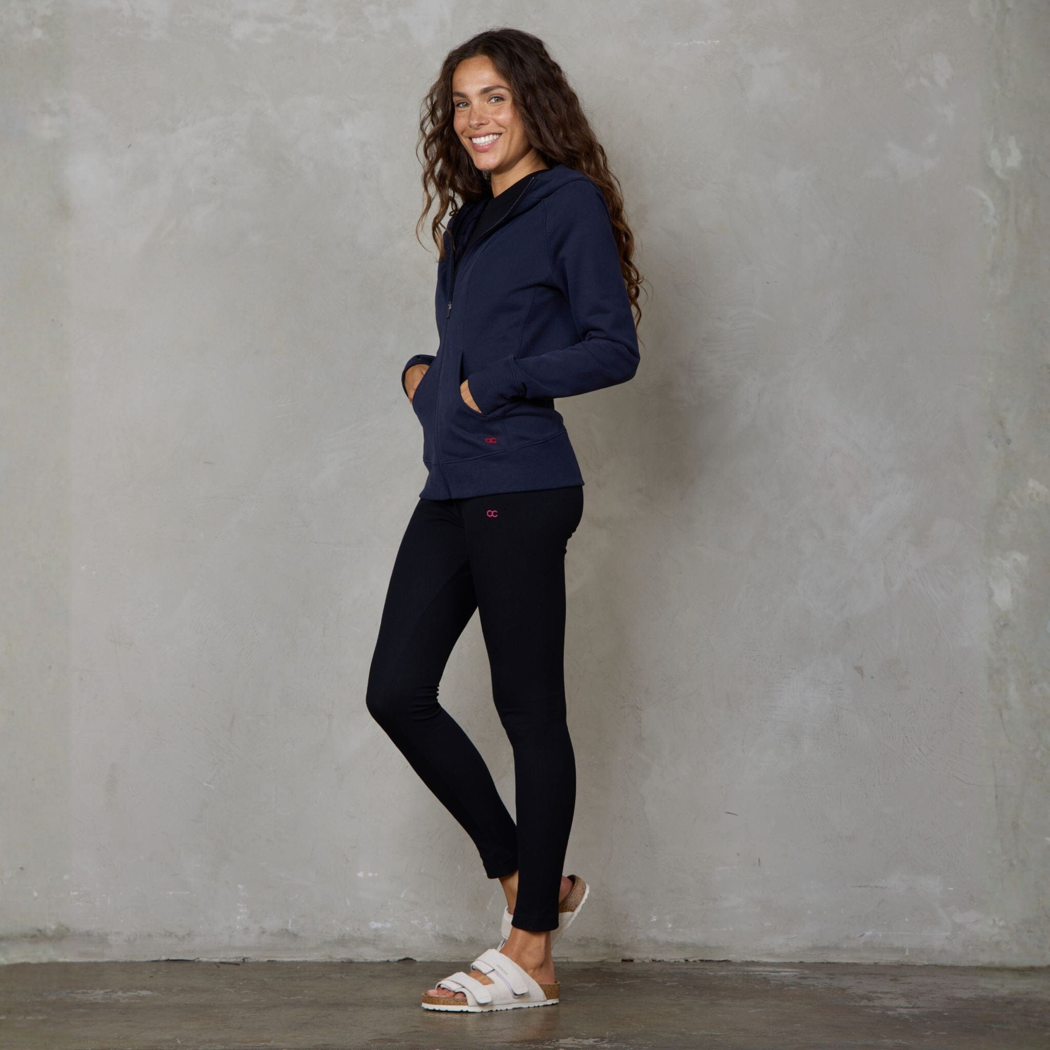 Chloe Zip Through Organic Cotton Lux Touch Hoodie Navy pants Organic Crew 