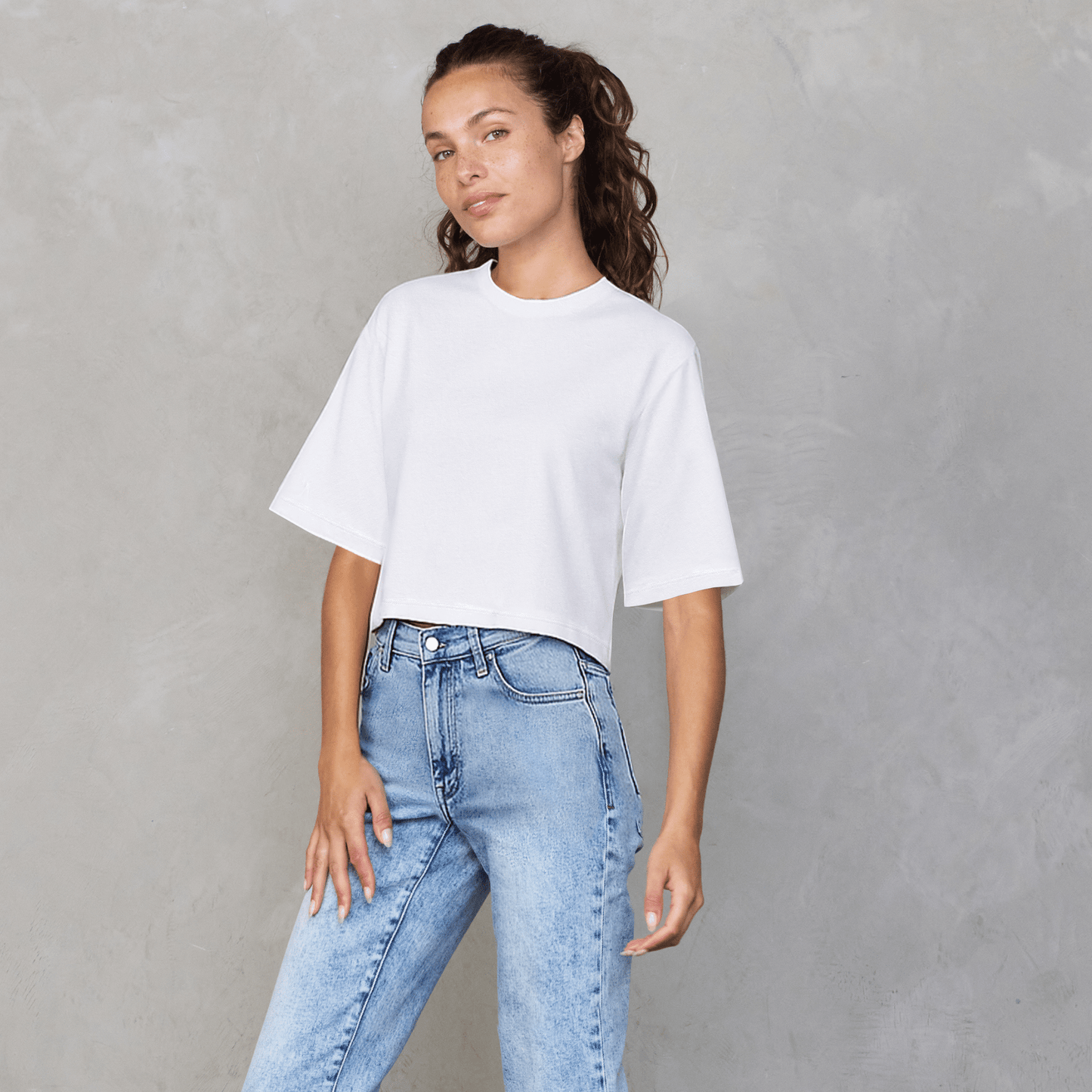 Luna Cropped Tee White Tee Shirt Organic Crew 