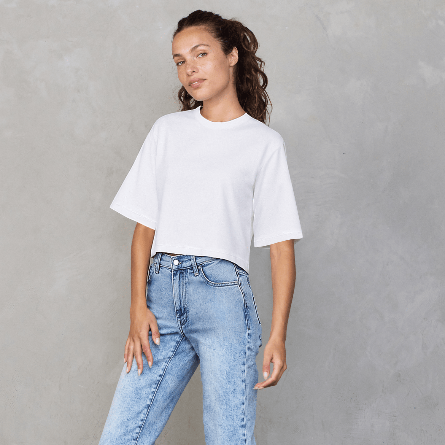 Luna Cropped Tee White Tee Shirt Organic Crew 