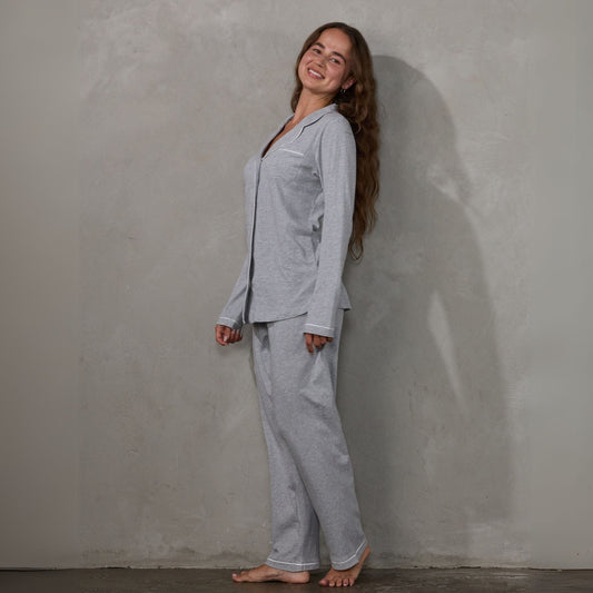 Portsea PJ Set Long Grey pj's Organic Crew 