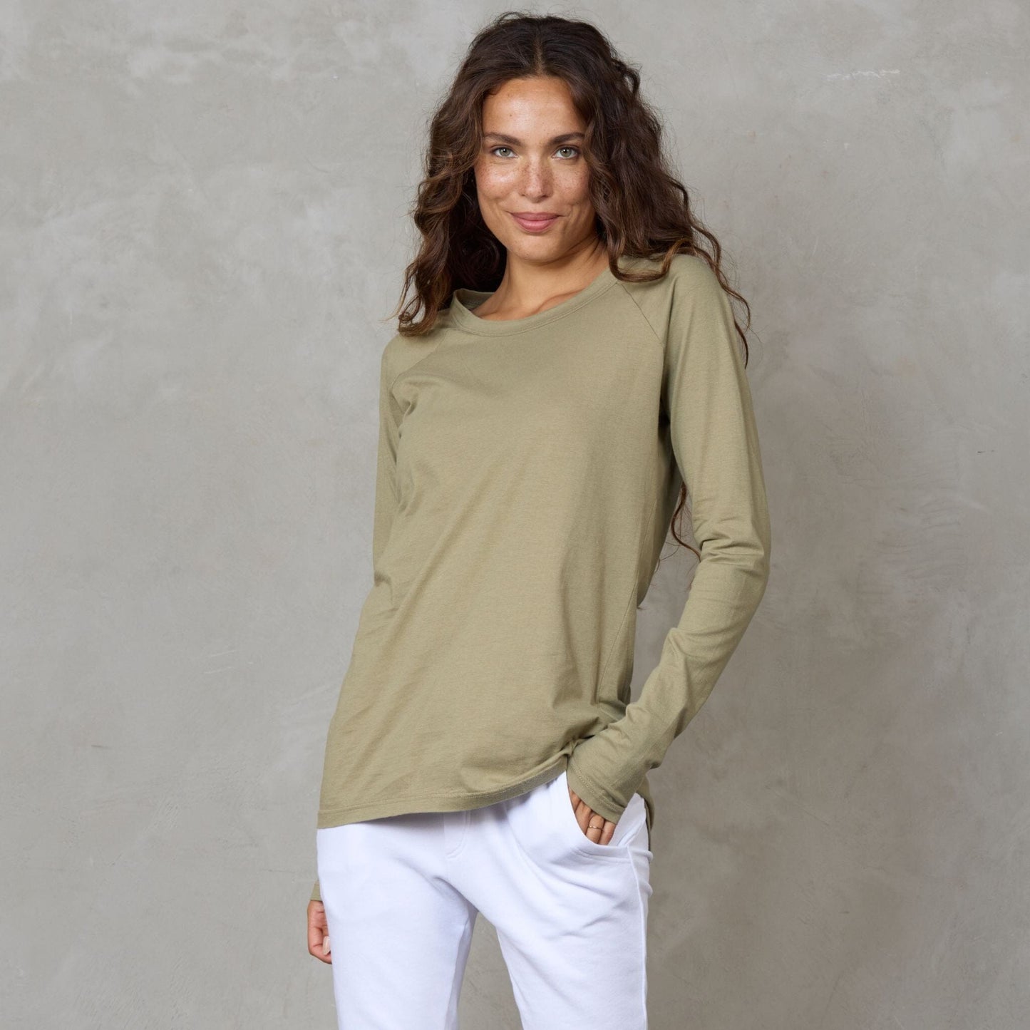Layer Me Long Sleeve Organic Cotton Tee Khaki l/s tee Organic Crew 