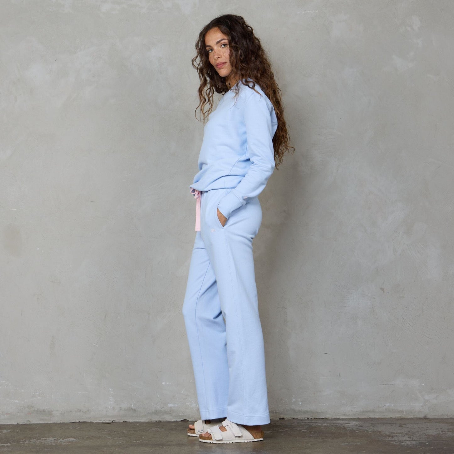 Chloe Organic Cotton Lux Touch Straight Leg Pant Baby Blue pants Organic Crew 