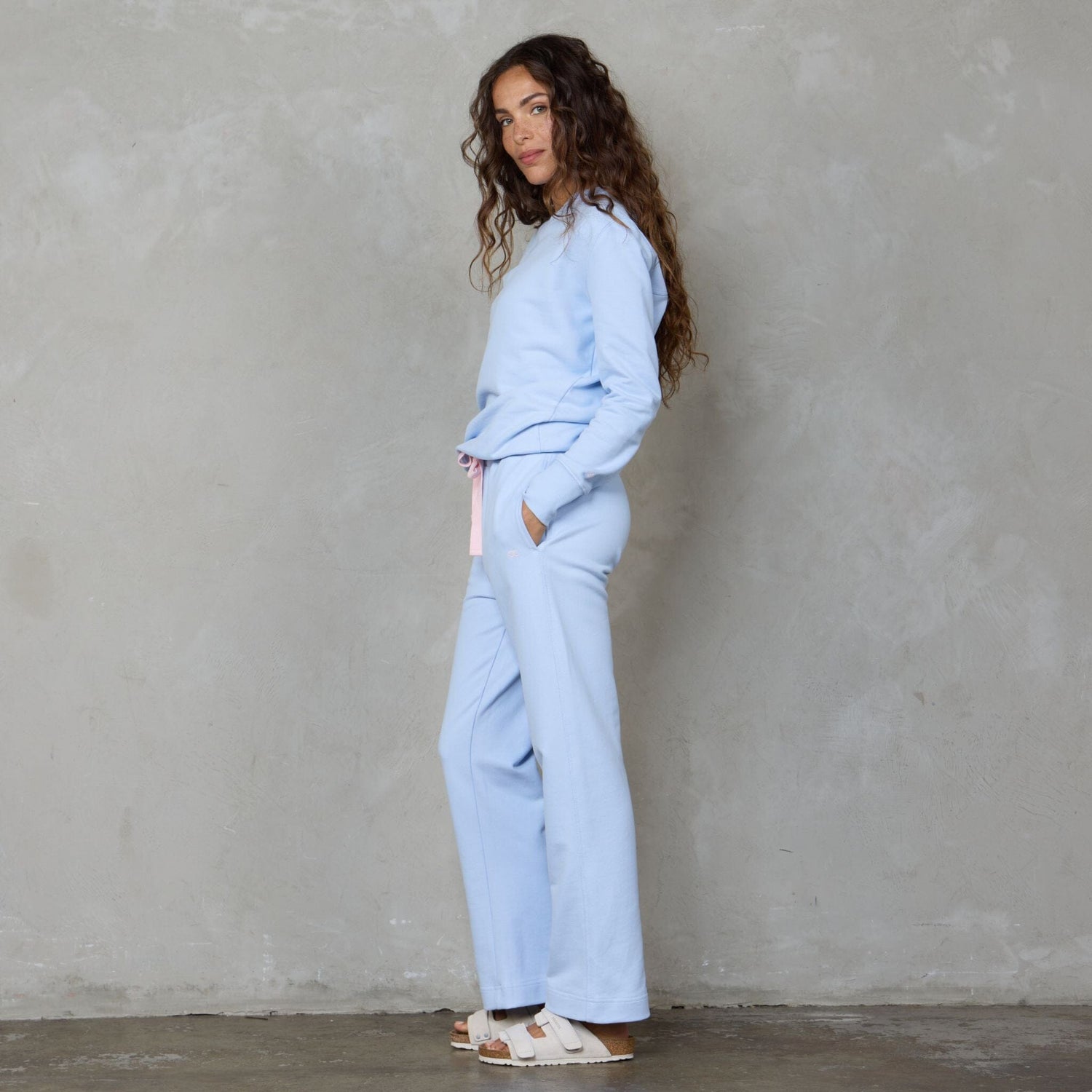 Chloe Organic Cotton Lux Touch Straight Leg Pant Baby Blue pants Organic Crew 