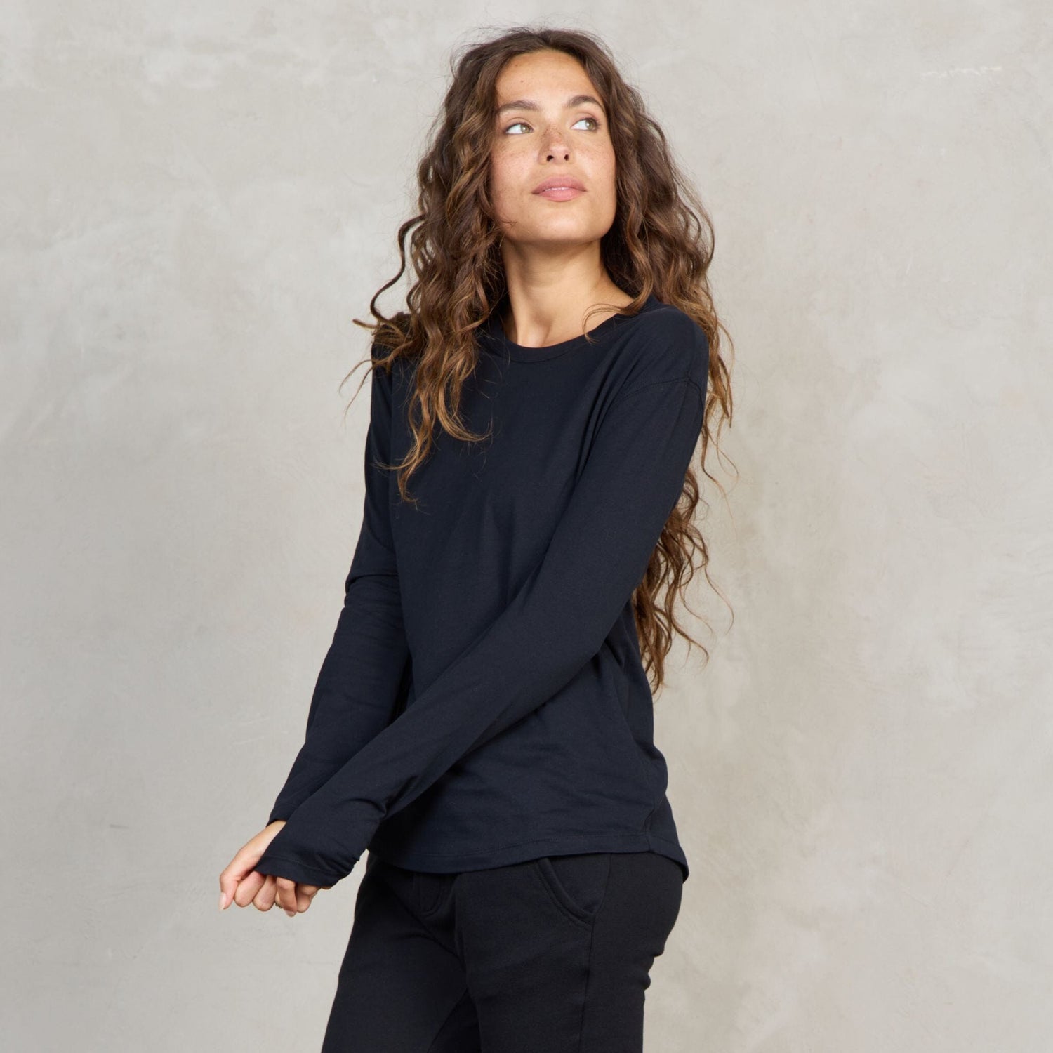 Lily Organic Cotton Long Sleeve Tee Black l/s tee Organic Crew 