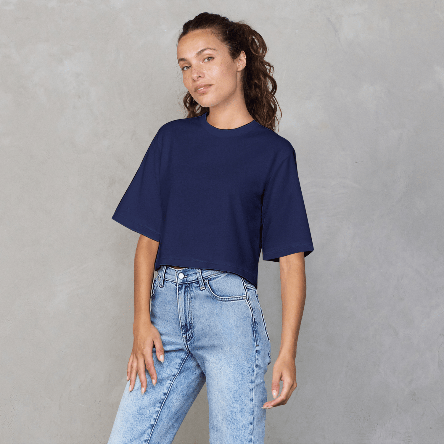 Luna Cropped Tee Navy Tee Shirt Organic Crew 