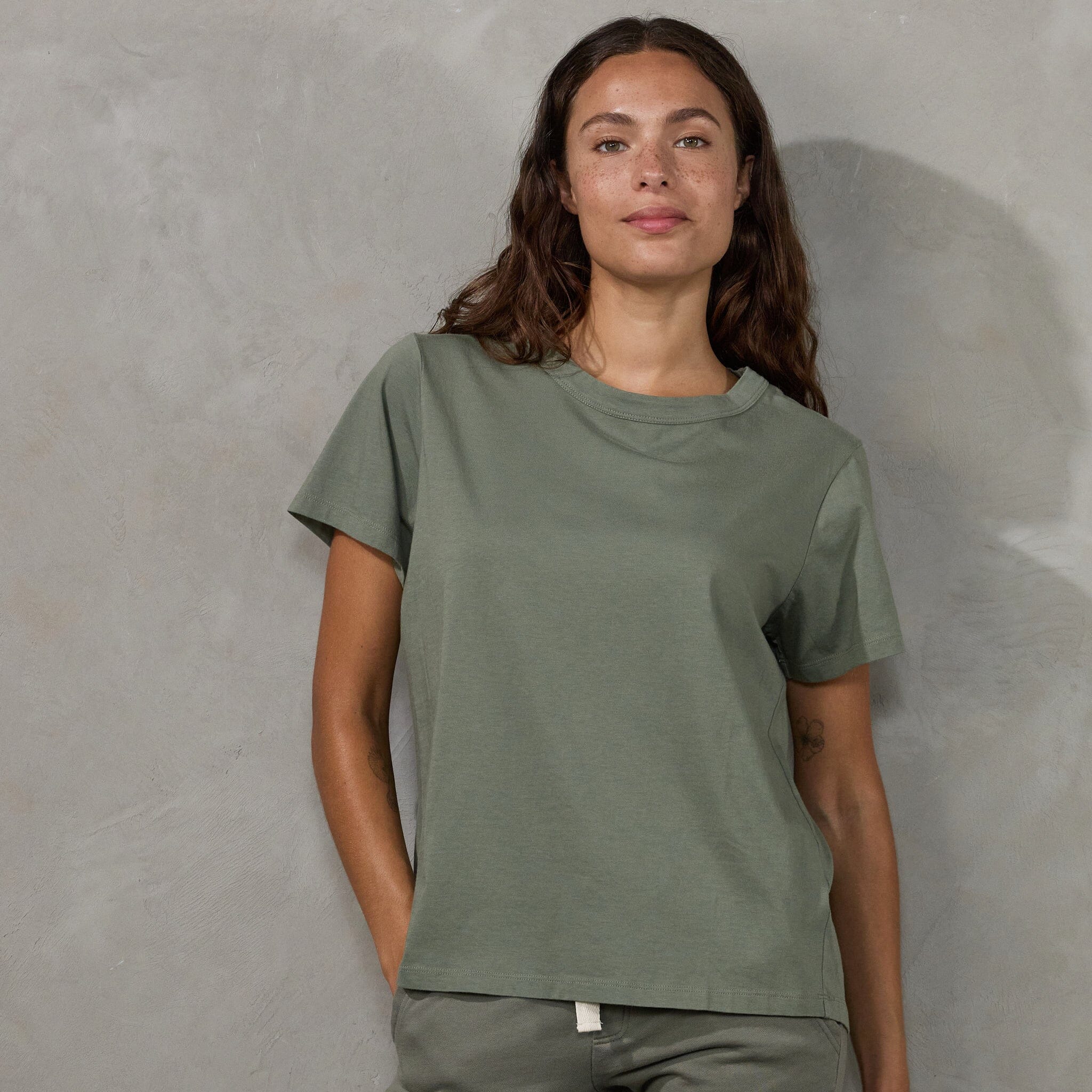 Boyfriend Tee Khaki Tee Shirt Organic Crew 