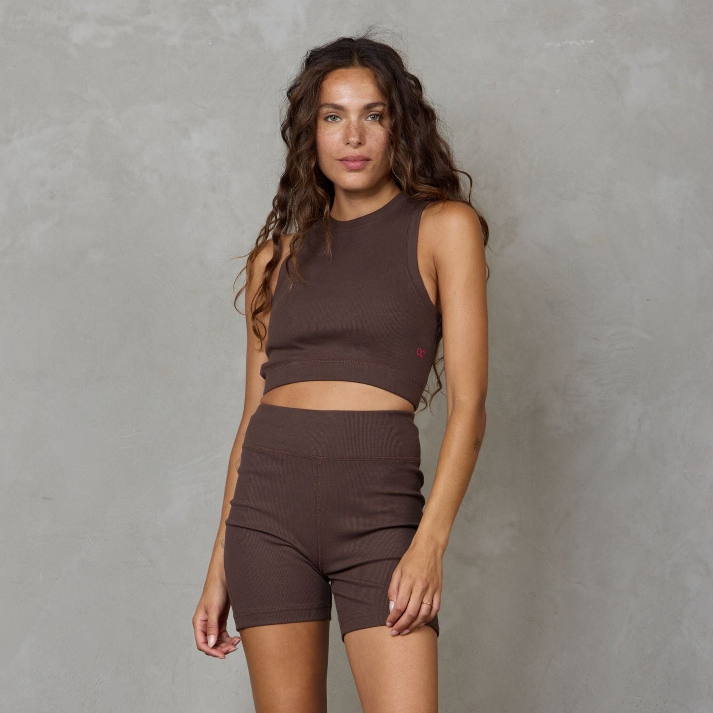 Gaia Organic Cotton Ribbed High Rise Yoga Bike Short Chocolate shorts Organic Crew 