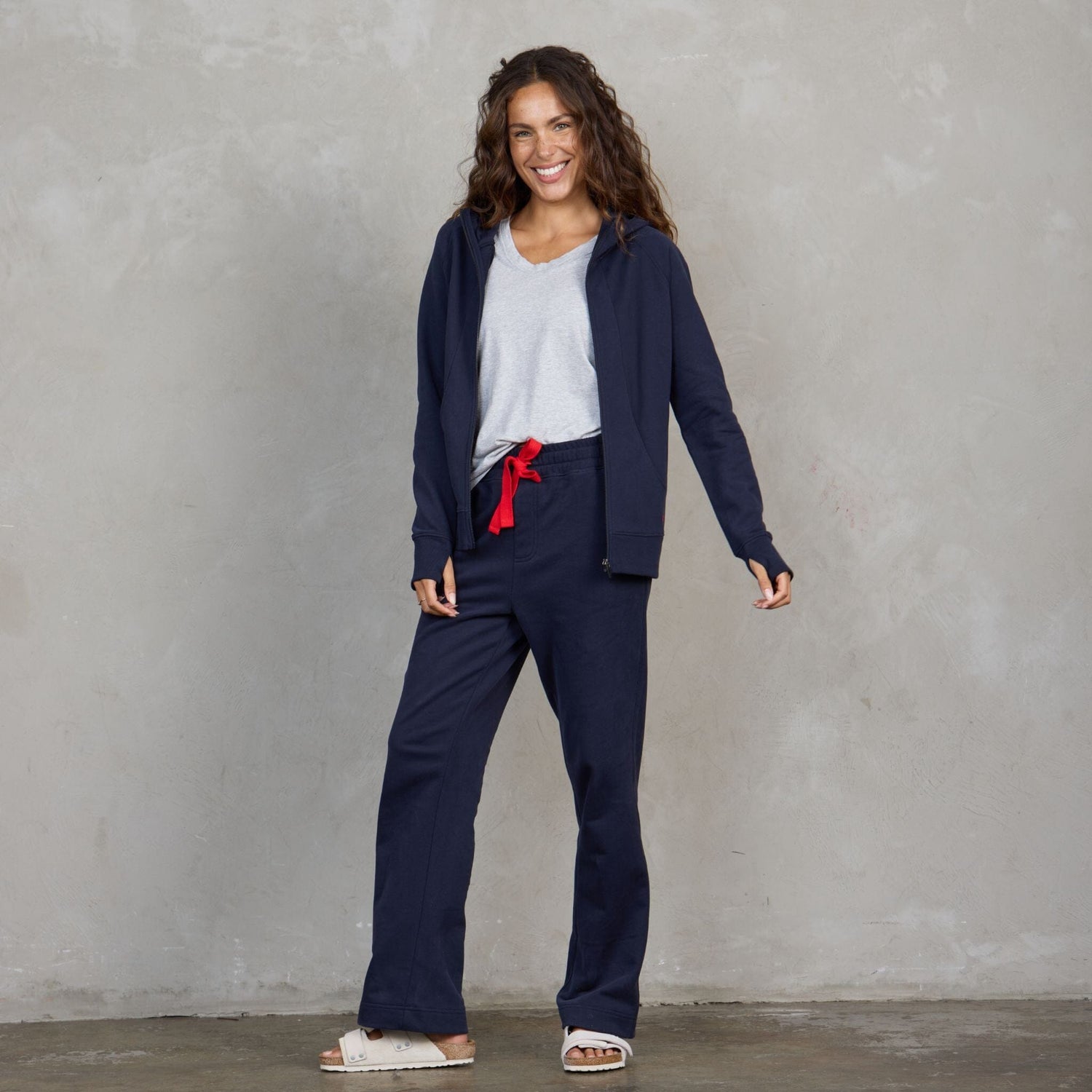 Chloe Zip Through Organic Cotton Lux Touch Hoodie Navy pants Organic Crew 