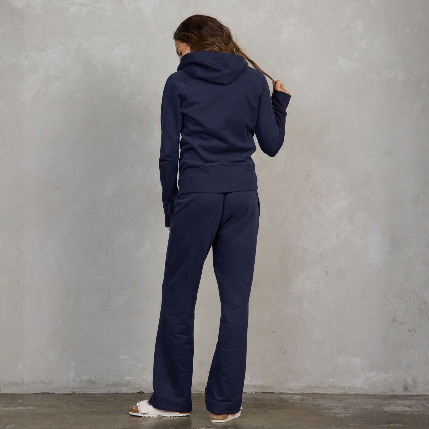 Chloe Zip Through Organic Cotton Lux Touch Hoodie Navy pants Organic Crew 