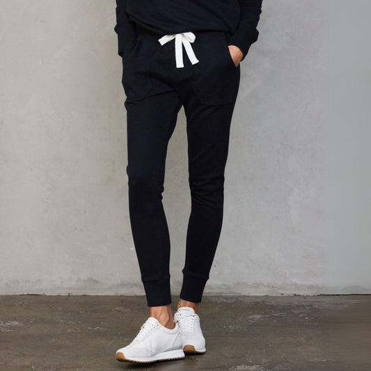 Chloe Organic Cotton Lux Touch Jogger Black with White Drawstring pants Organic Crew