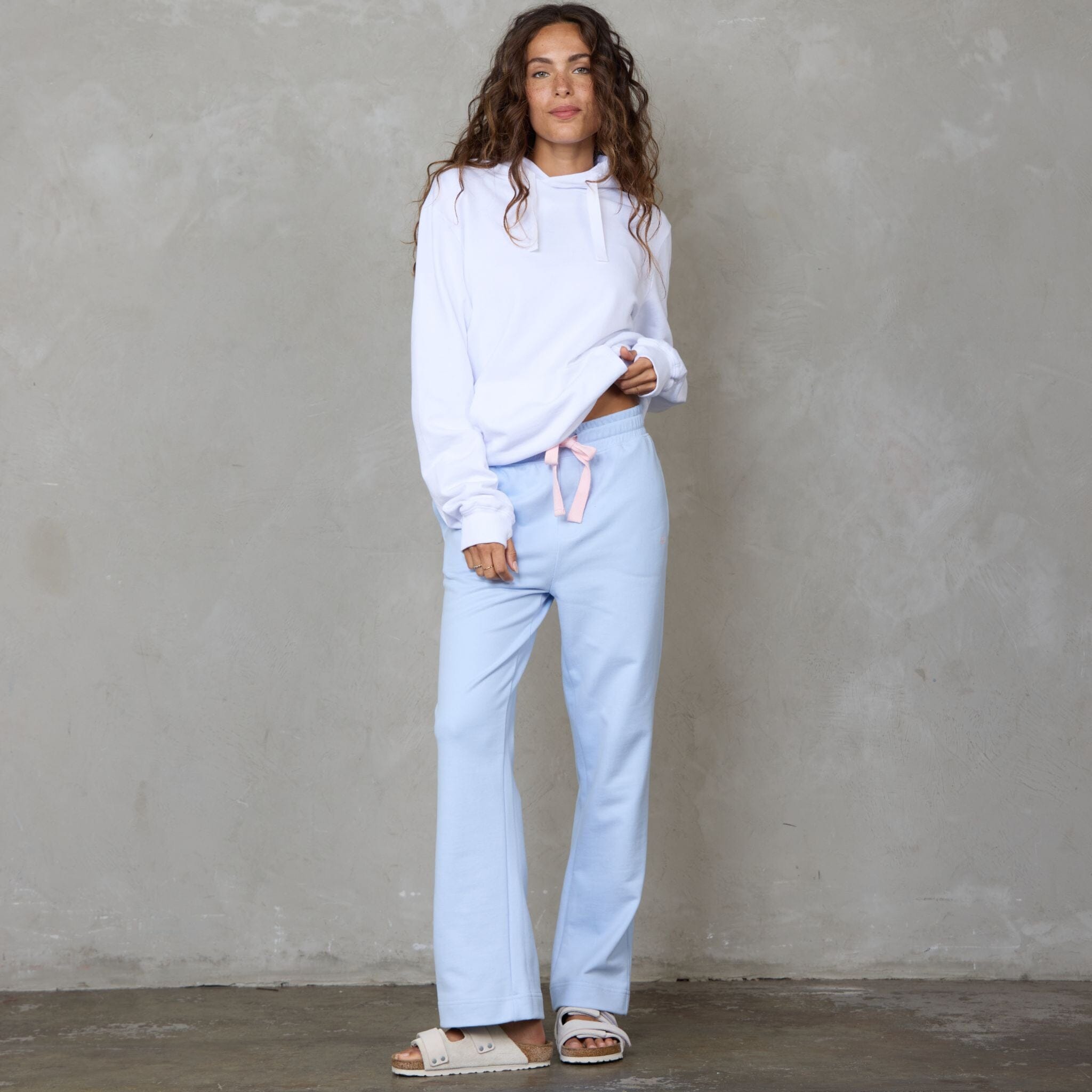 Chloe Organic Cotton Lux Touch Straight Leg Pant Baby Blue pants Organic Crew 