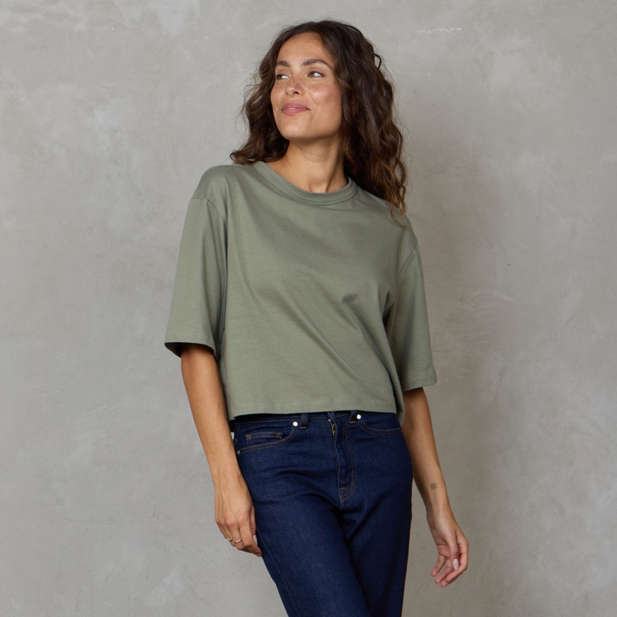 Luna Organic Cotton Cropped Tee Khaki Tee Shirt Organic Crew 
