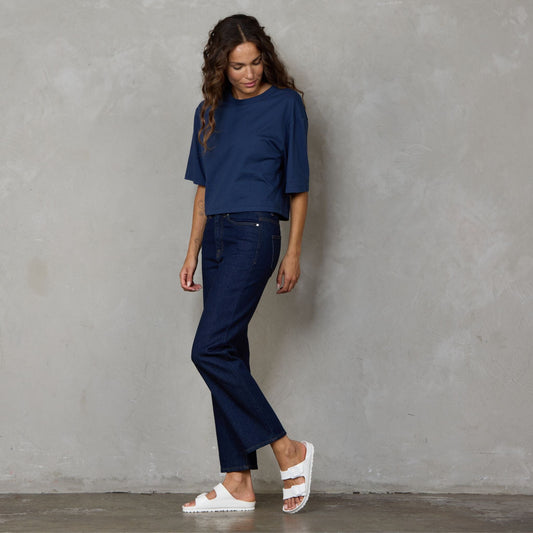 Luna Organic Cotton Cropped Tee Navy Tee Shirt Organic Crew 