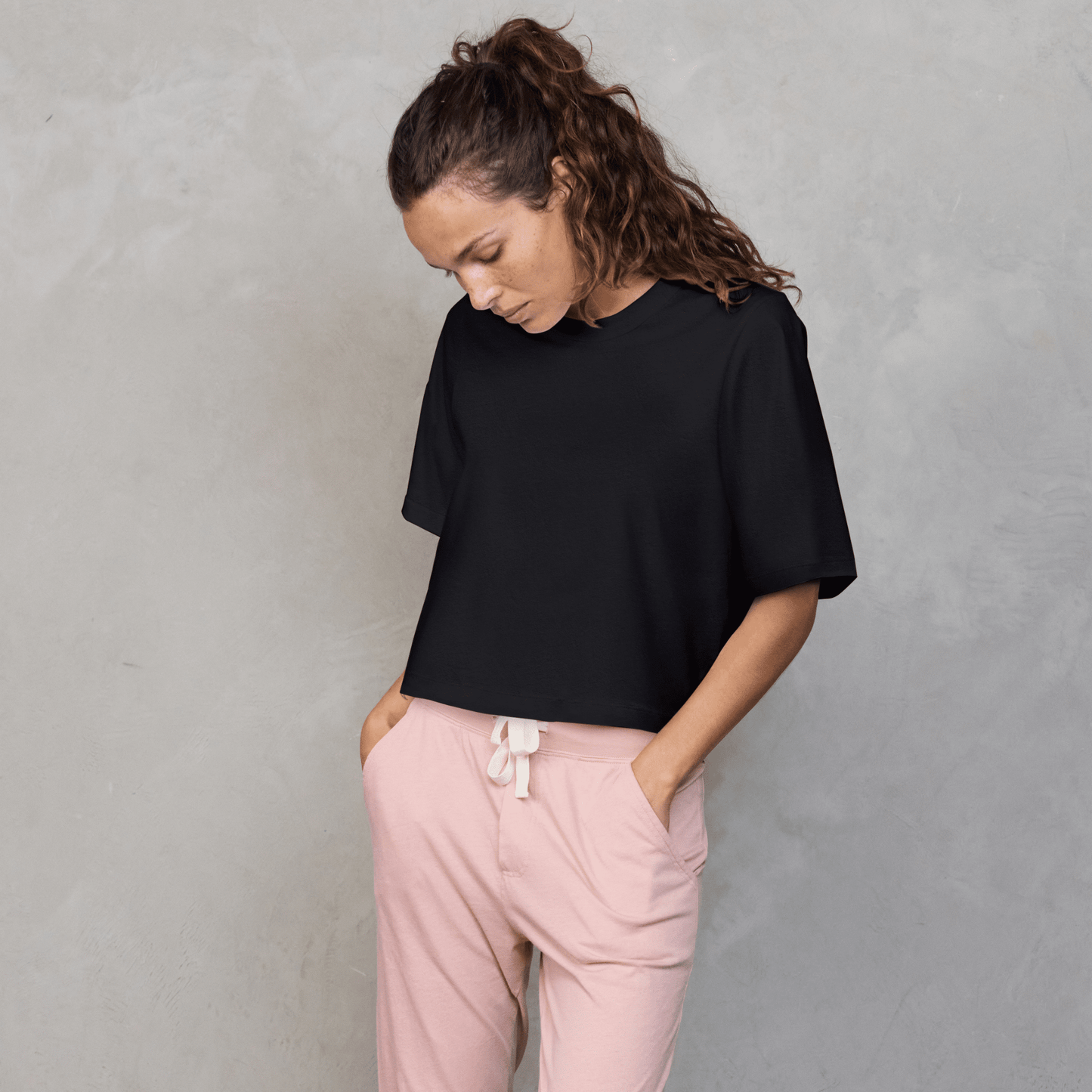 Luna Cropped Tee Black Tee Shirt Organic Crew 