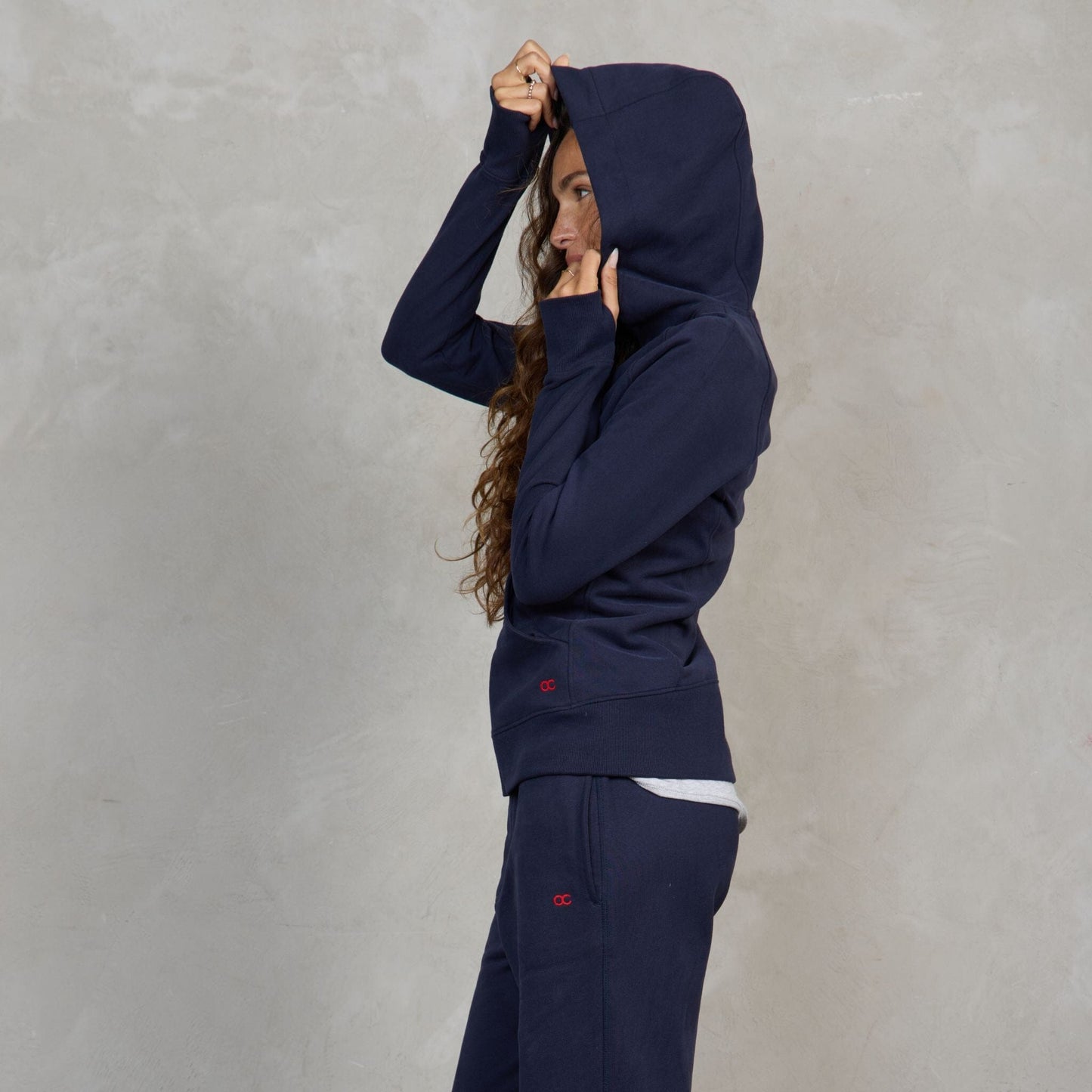 Chloe Zip Through Organic Cotton Lux Touch Hoodie Navy pants Organic Crew 
