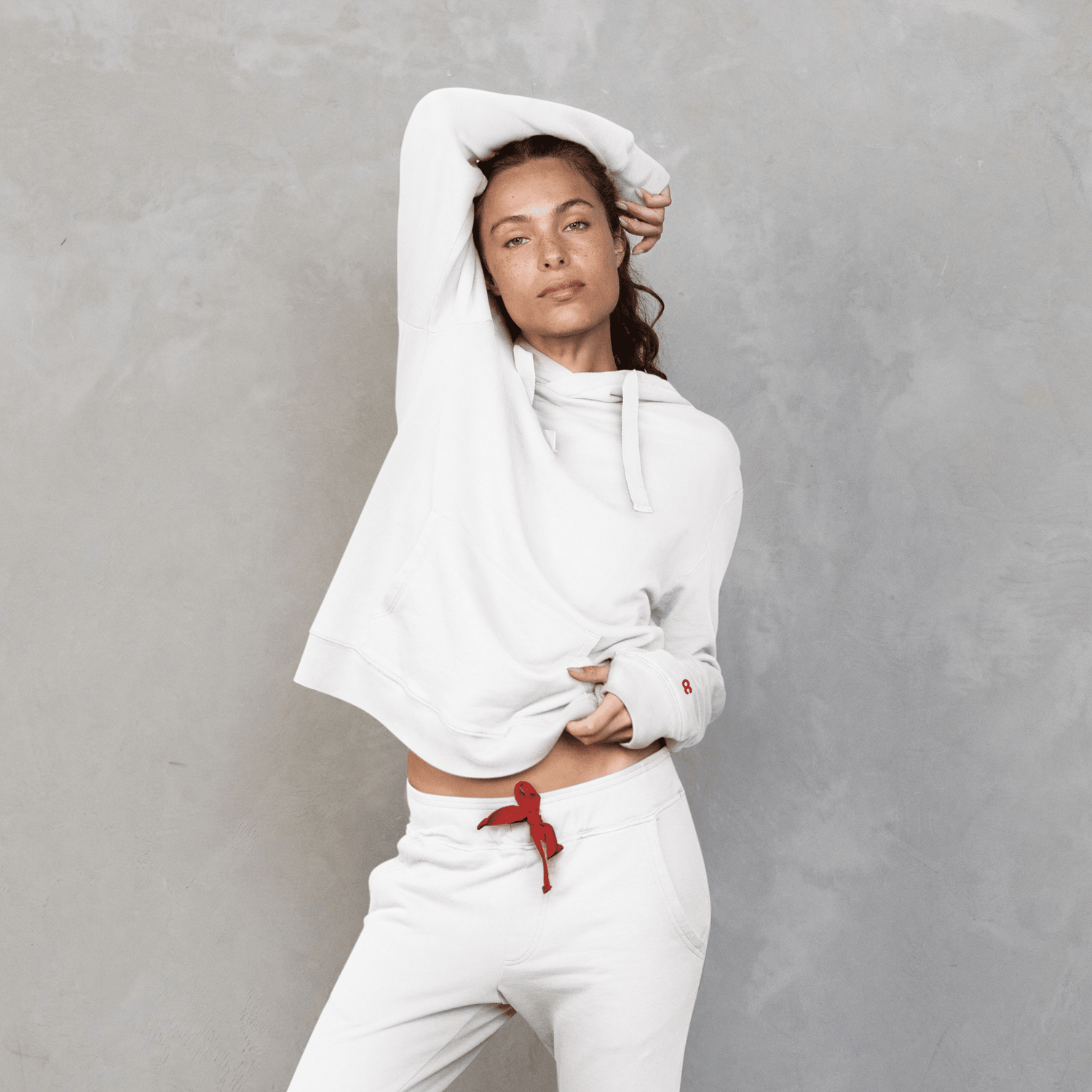 Slouchy Hoodie White with White Drawstring Sweater Organic Crew 