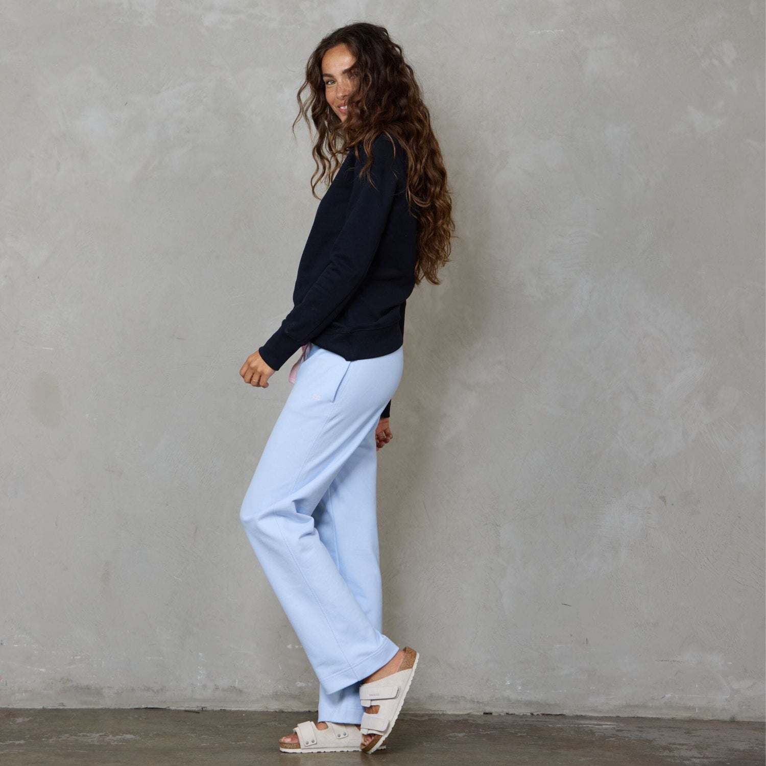 Chloe Organic Cotton Lux Touch Straight Leg Pant Baby Blue pants Organic Crew 