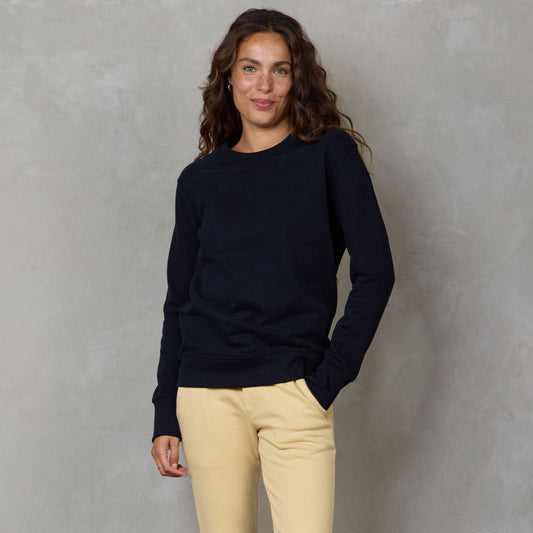 Easy Sweat Brushed Fleece Black Sweater Organic Crew