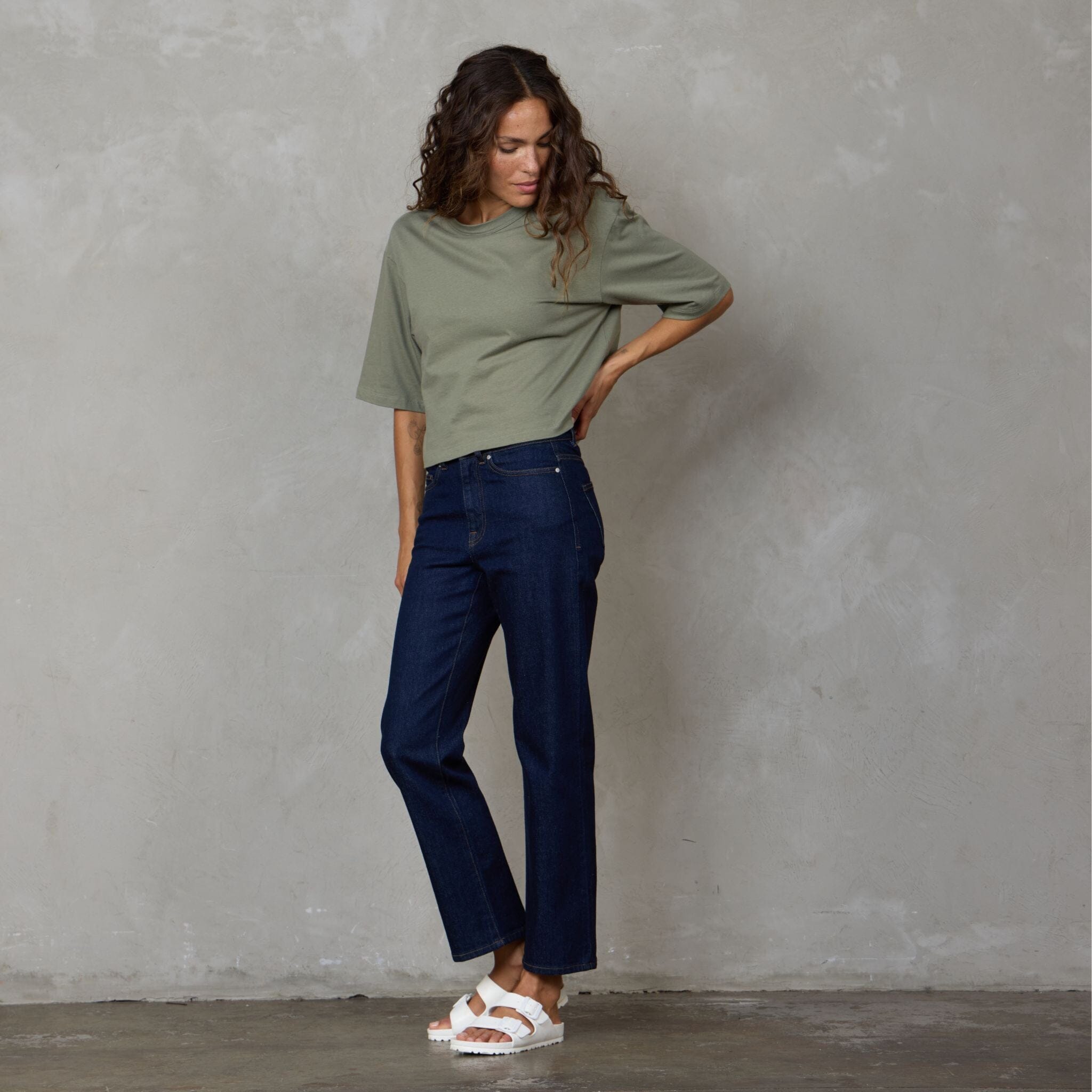 Luna Organic Cotton Cropped Tee Khaki Tee Shirt Organic Crew 