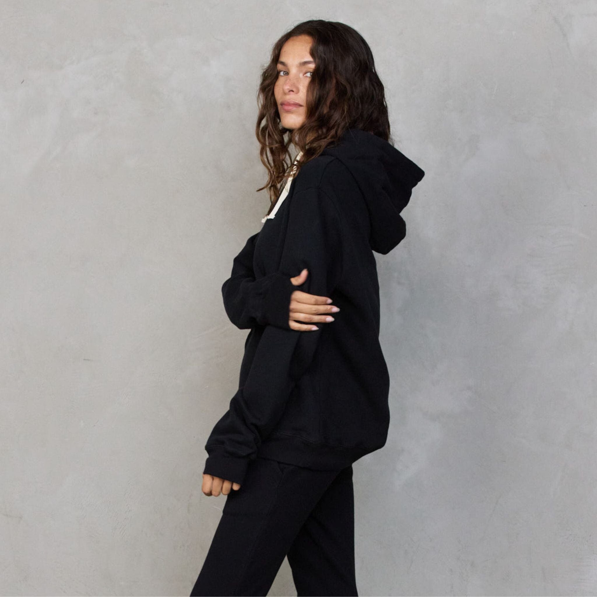 Hoodie Black Sweater Organic Crew 