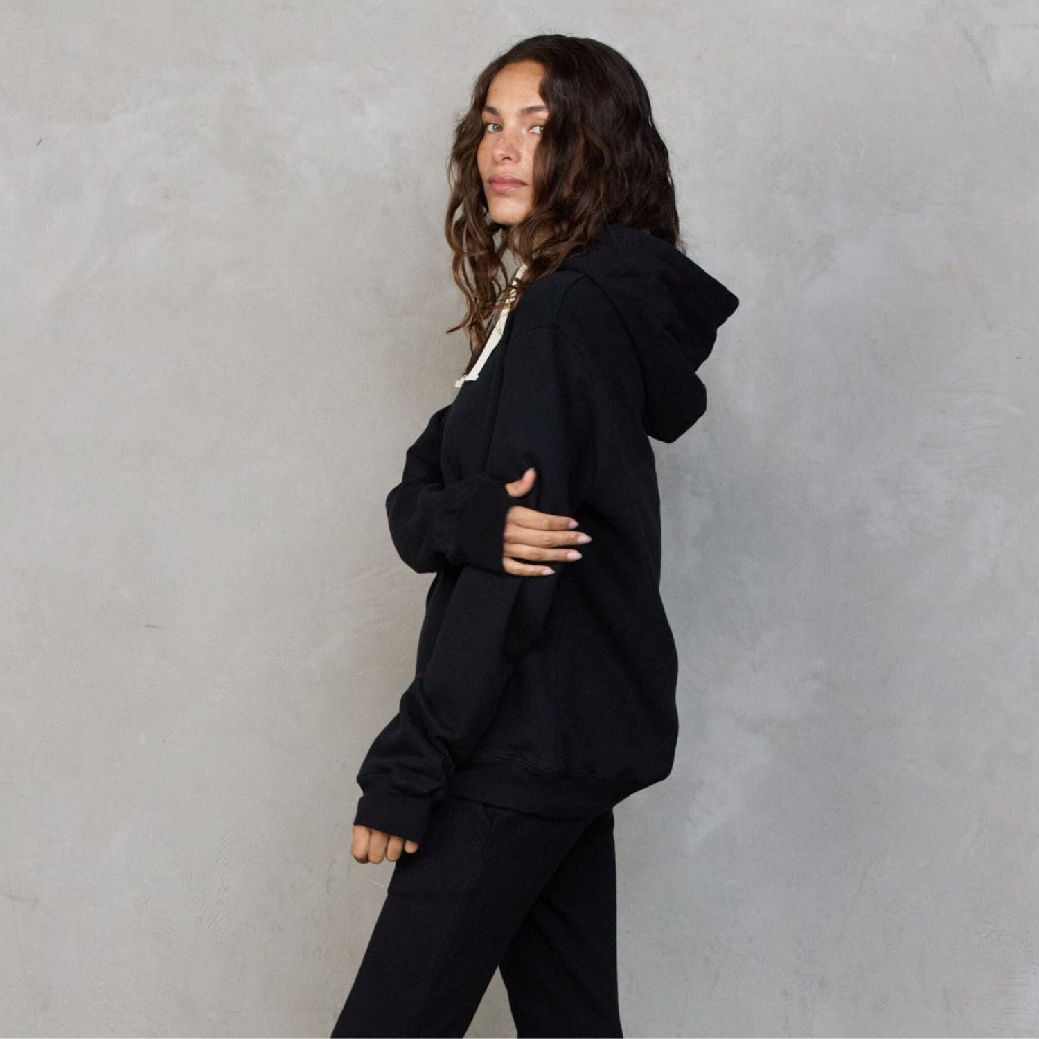 Hoodie Black Sweater Organic Crew 