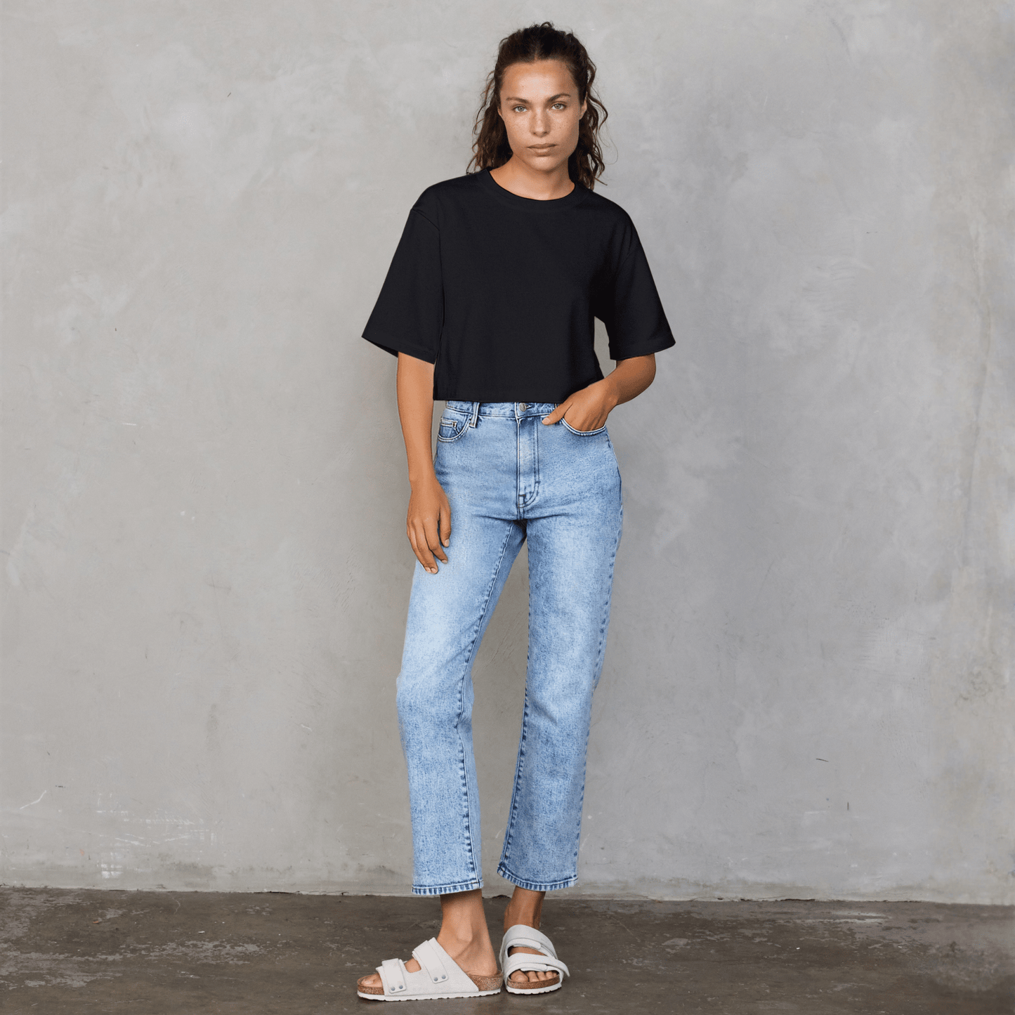 Luna Cropped Tee Black Tee Shirt Organic Crew 