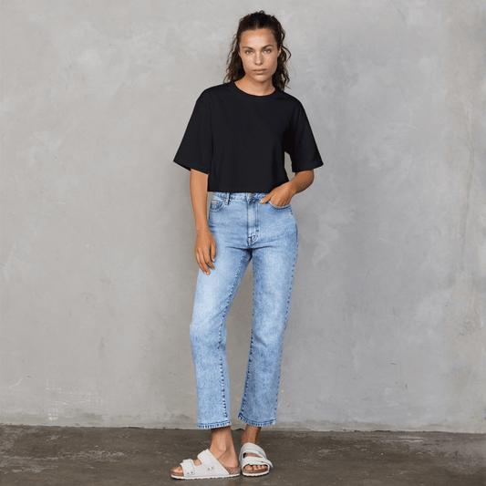 Luna Cropped Tee Black Tee Shirt Organic Crew
