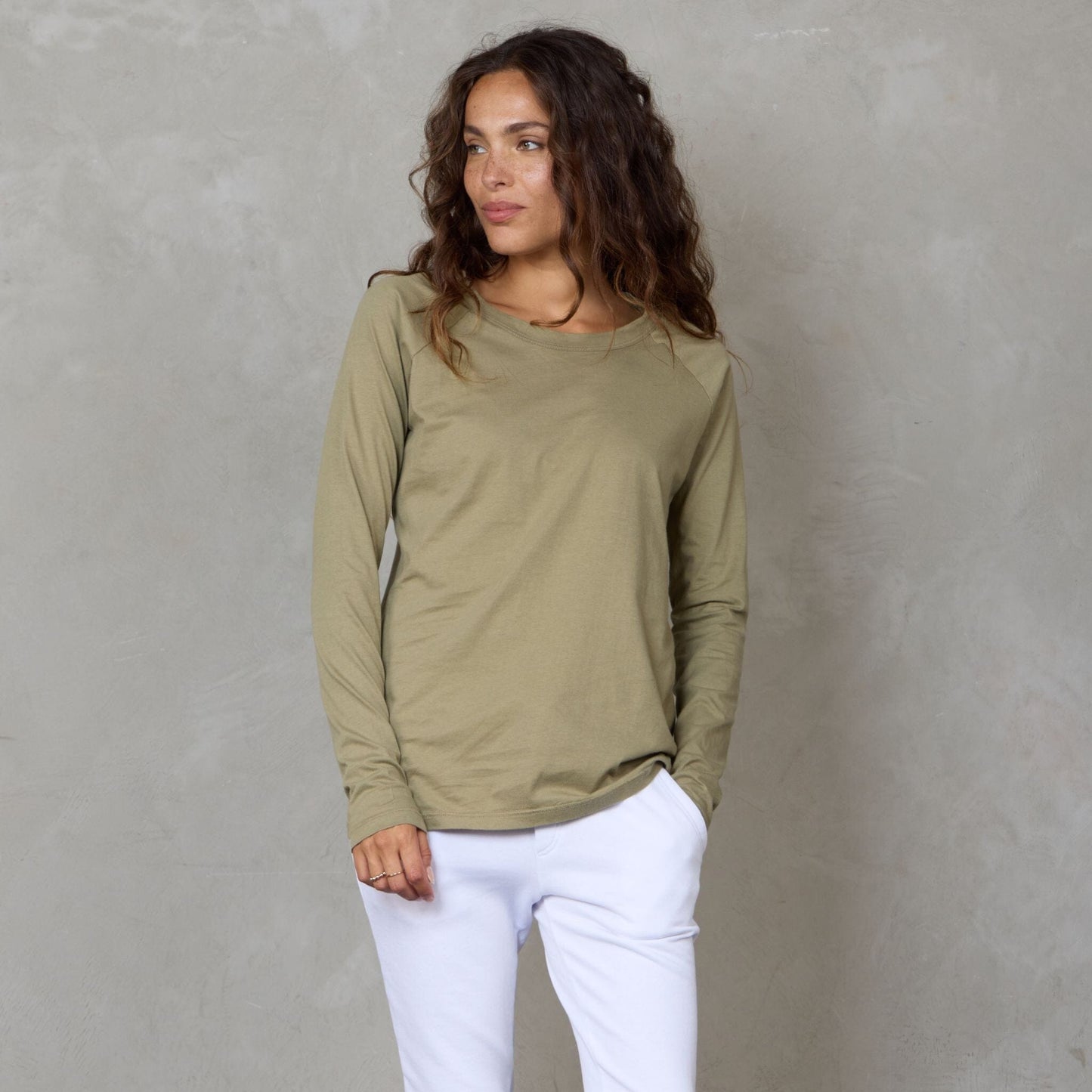 Layer Me Long Sleeve Organic Cotton Tee Khaki l/s tee Organic Crew 