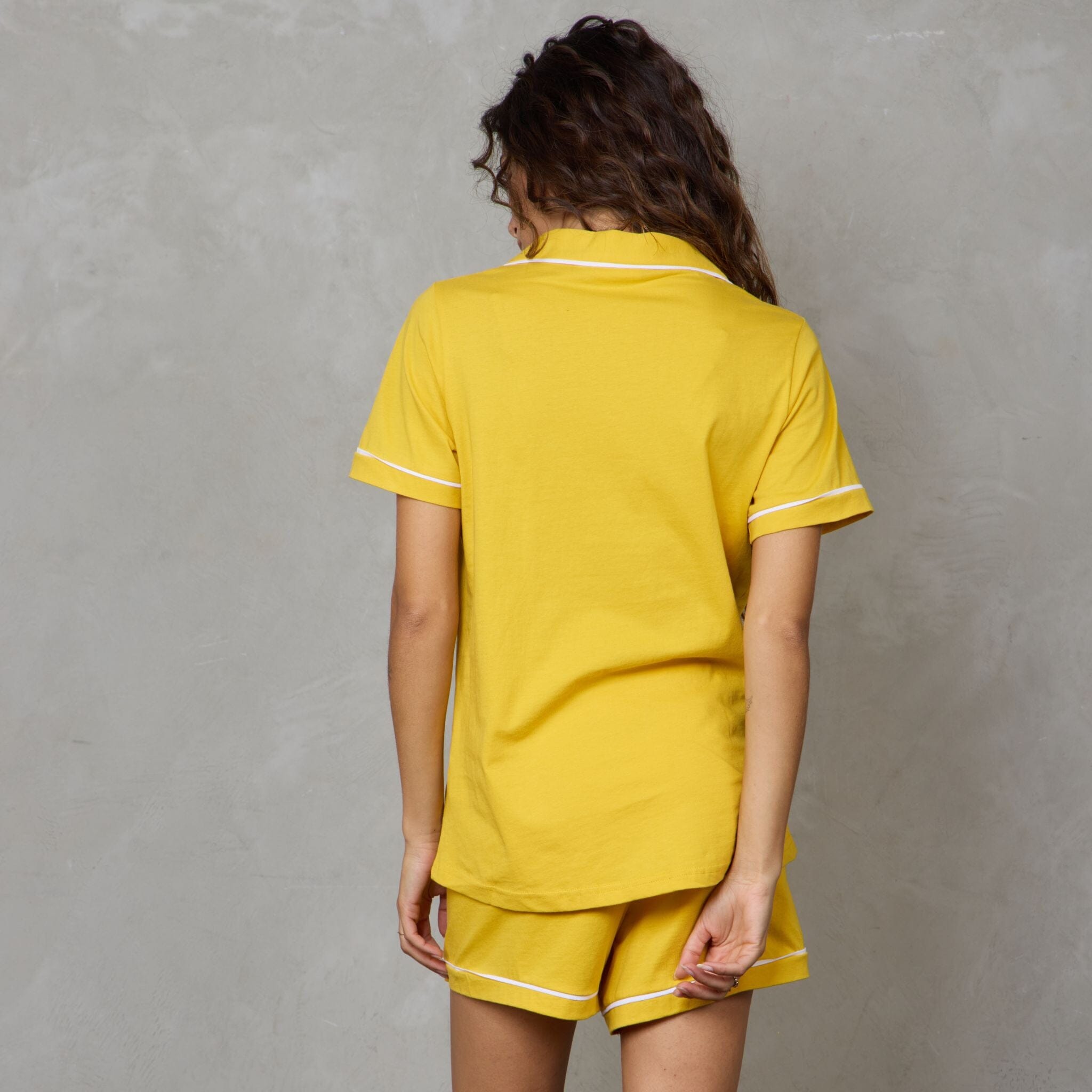 Portsea Short Sleeve Organic Cotton PJ Set Saffron pj's Organic Crew 