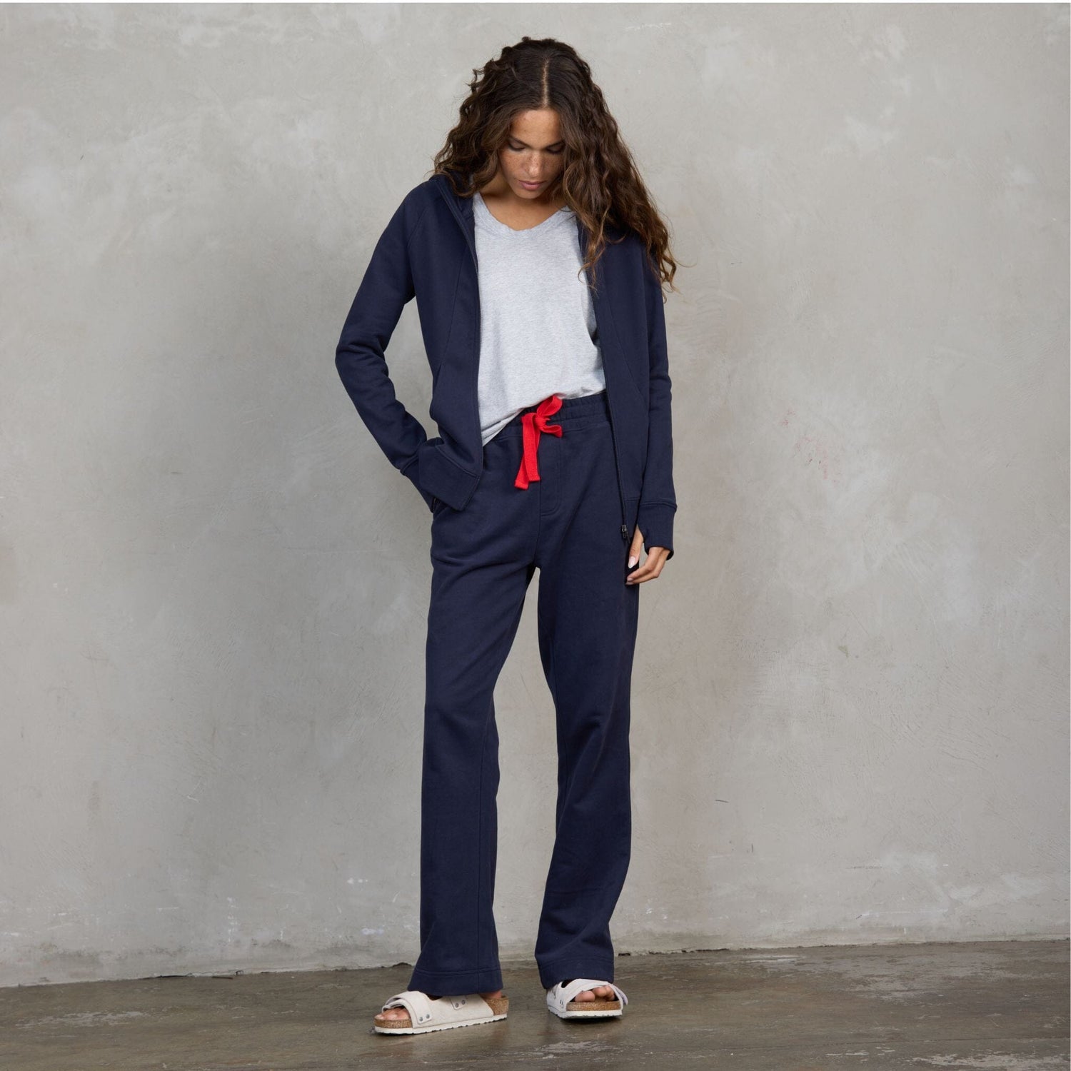 Chloe Organic Cotton Lux Touch Straight Leg Pant Navy pants Organic Crew 