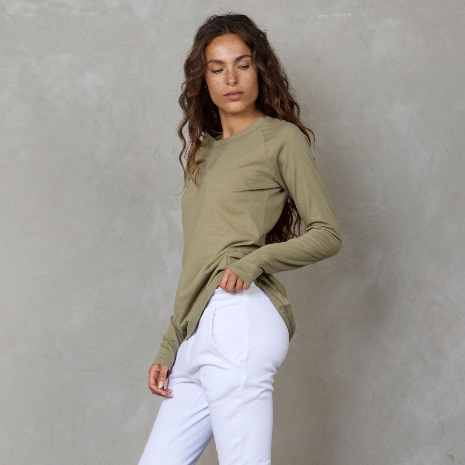 Layer Me Long Sleeve Organic Cotton Tee Khaki l/s tee Organic Crew 