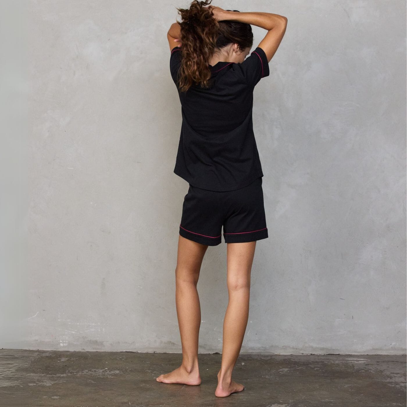 Portsea Short Sleeved PJ Set Black pj's Organic Crew 