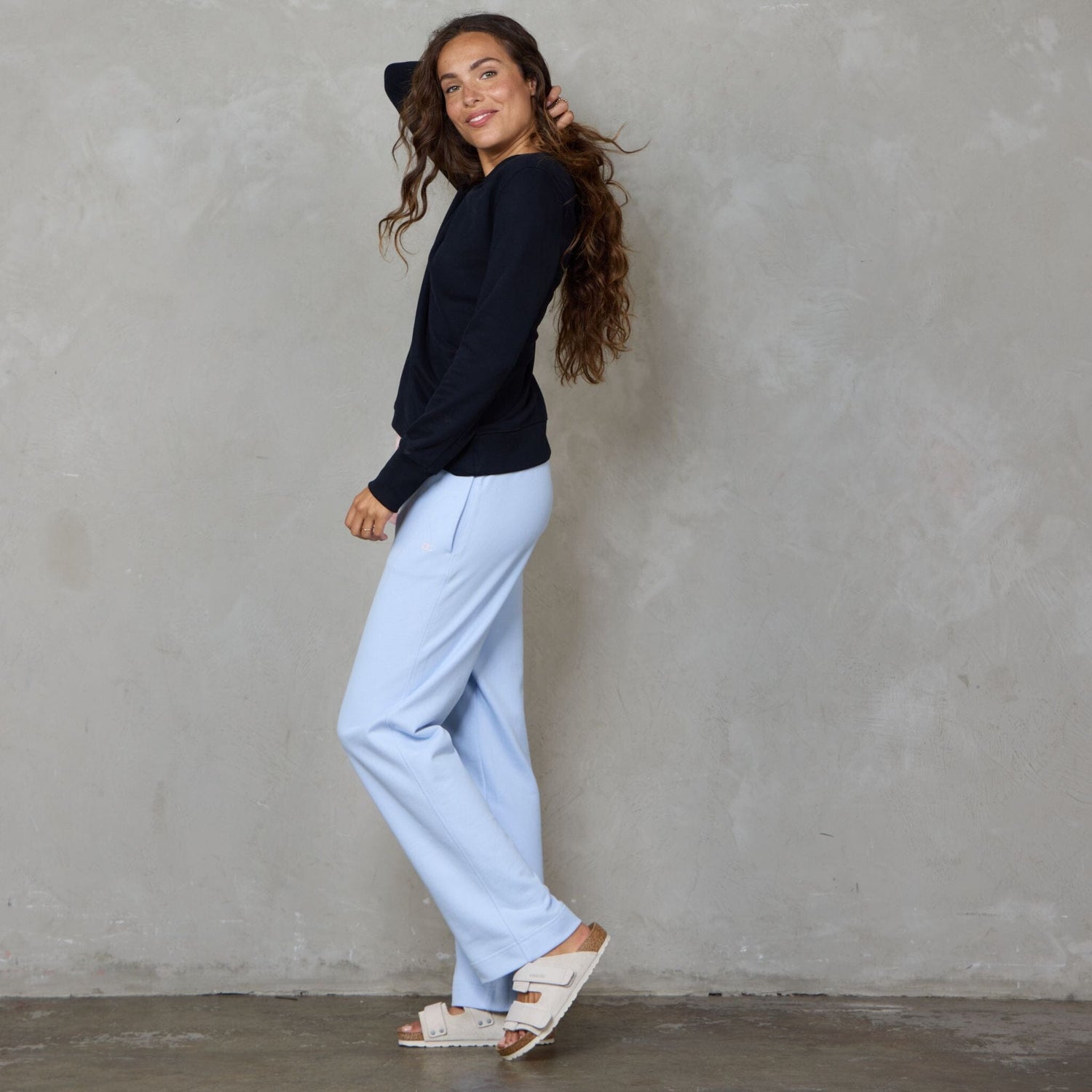 Chloe Organic Cotton Lux Touch Straight Leg Pant Baby Blue pants Organic Crew 