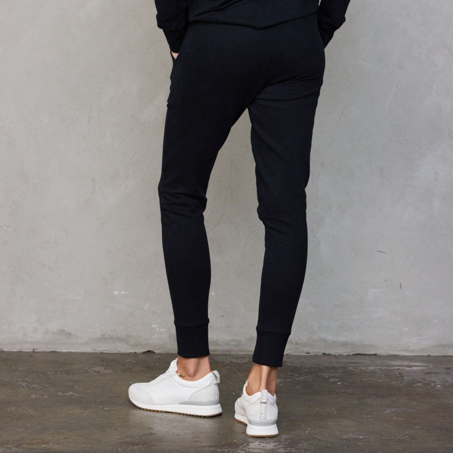 Chloe Organic Cotton Lux Touch Jogger Black with White Drawstring pants Organic Crew 