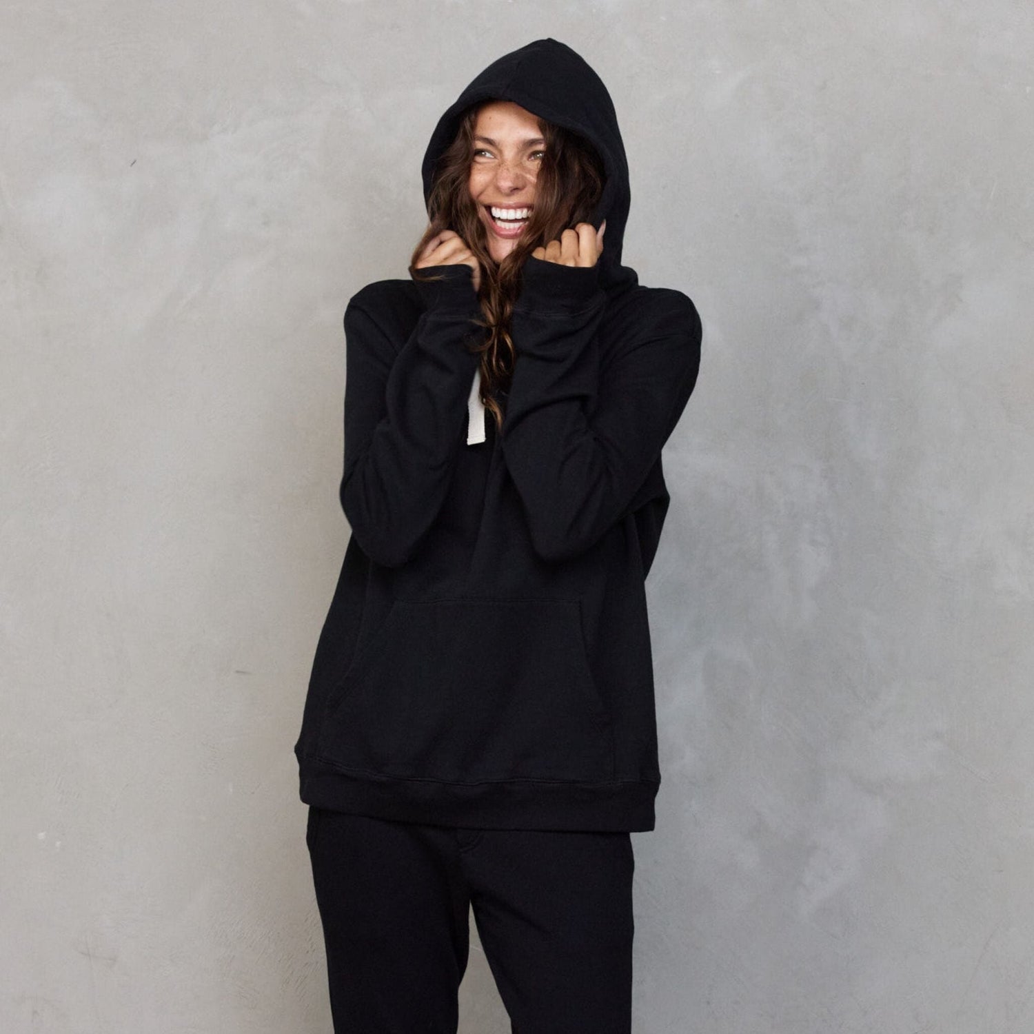 Hoodie Black Sweater Organic Crew 