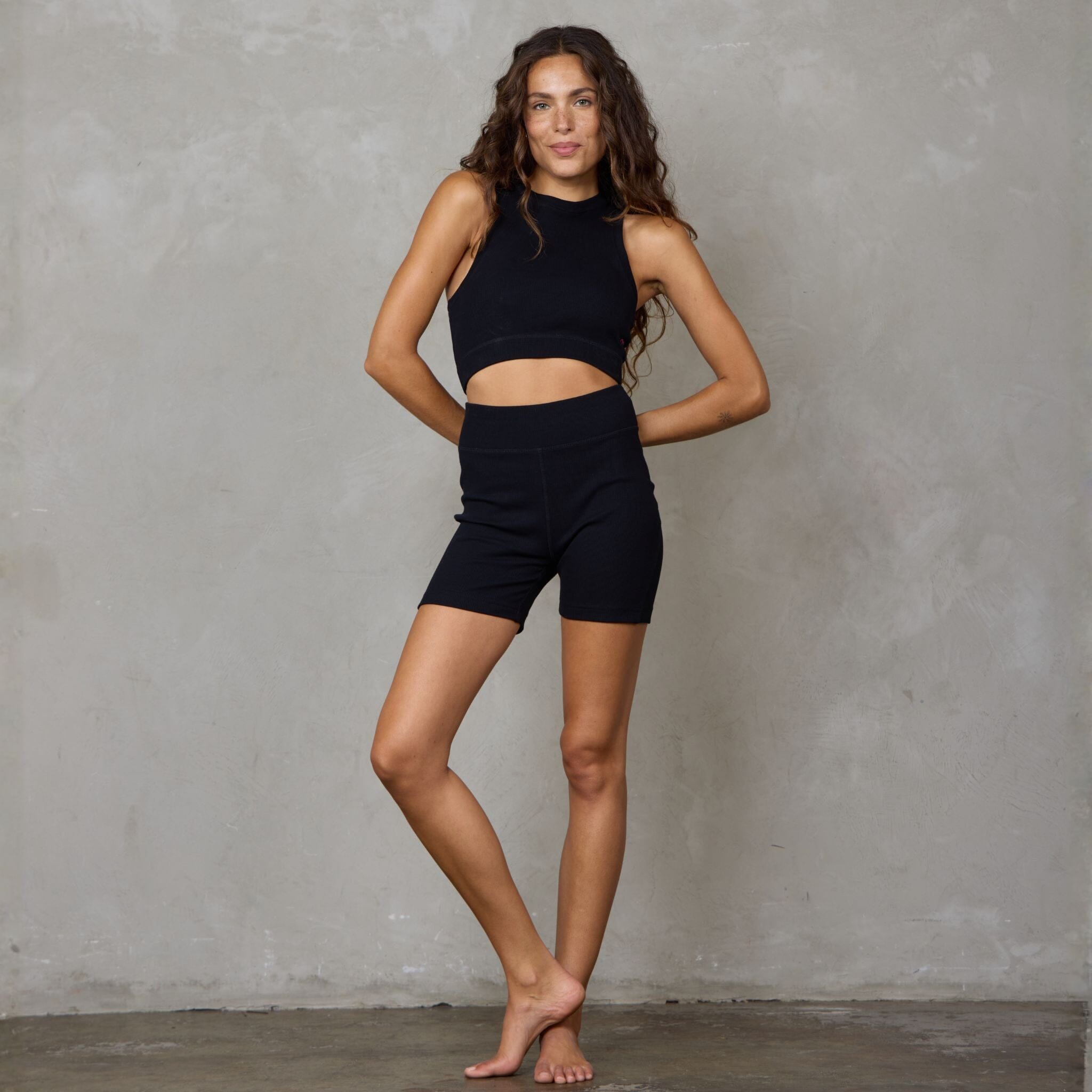 Gaia Organic Cotton Ribbed High Rise Yoga Bike Short Black shorts Organic Crew 