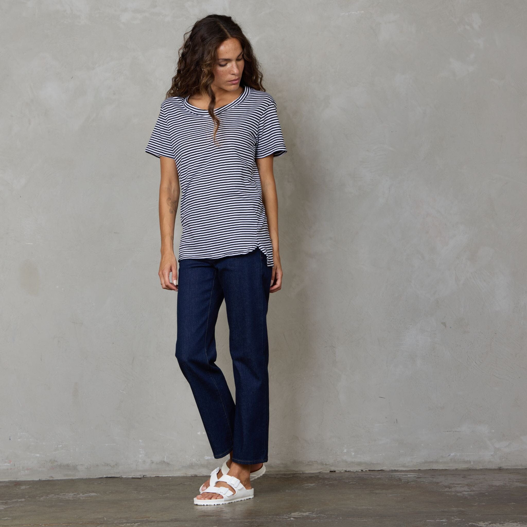 Super Relaxed Organic Cotton Tee Black Fine Stripe Tee Shirt Organic Crew 