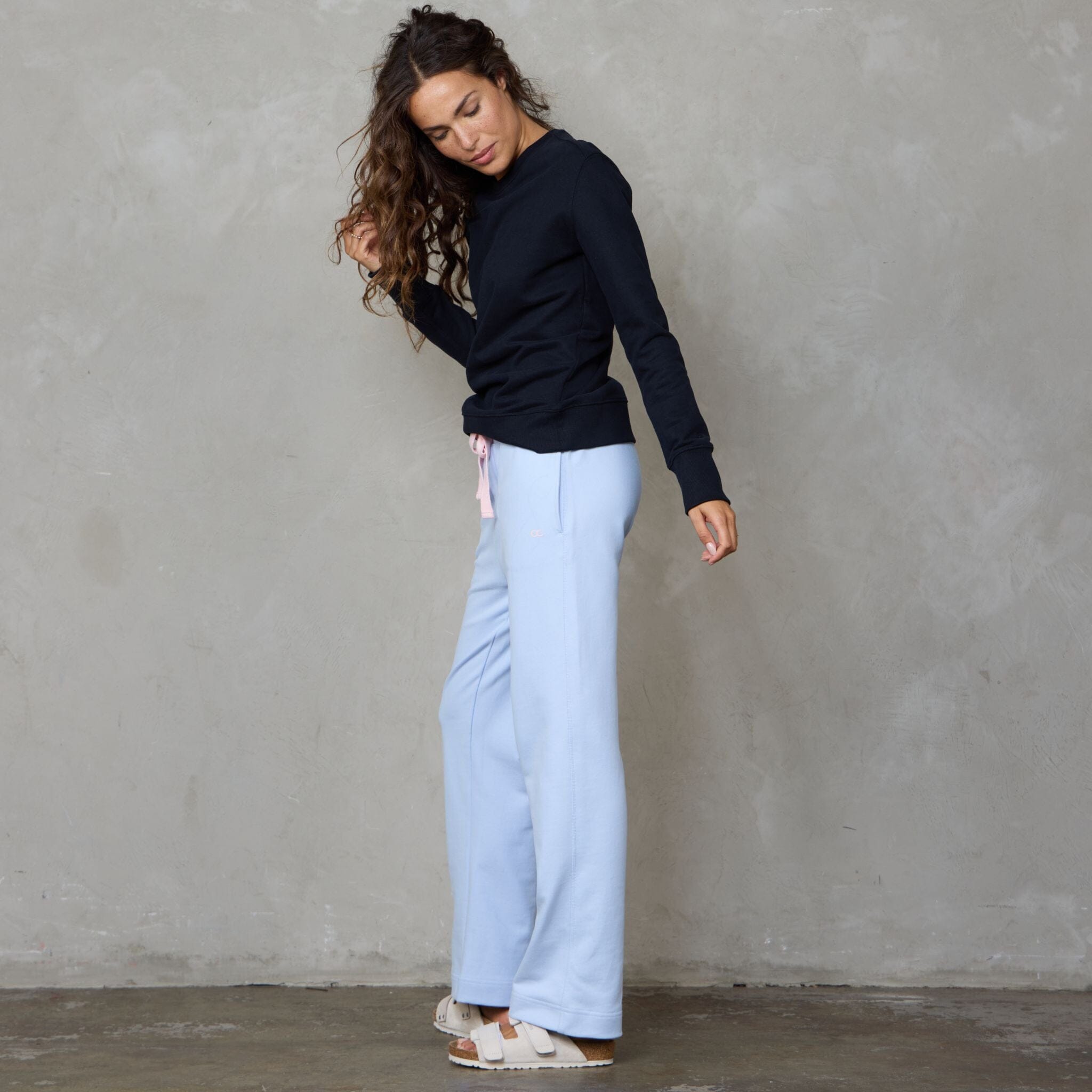 Chloe Organic Cotton Lux Touch Straight Leg Pant Baby Blue pants Organic Crew 