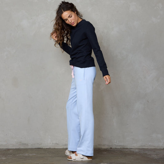 Chloe Organic Cotton Lux Touch Straight Leg Pant Baby Blue pants Organic Crew 