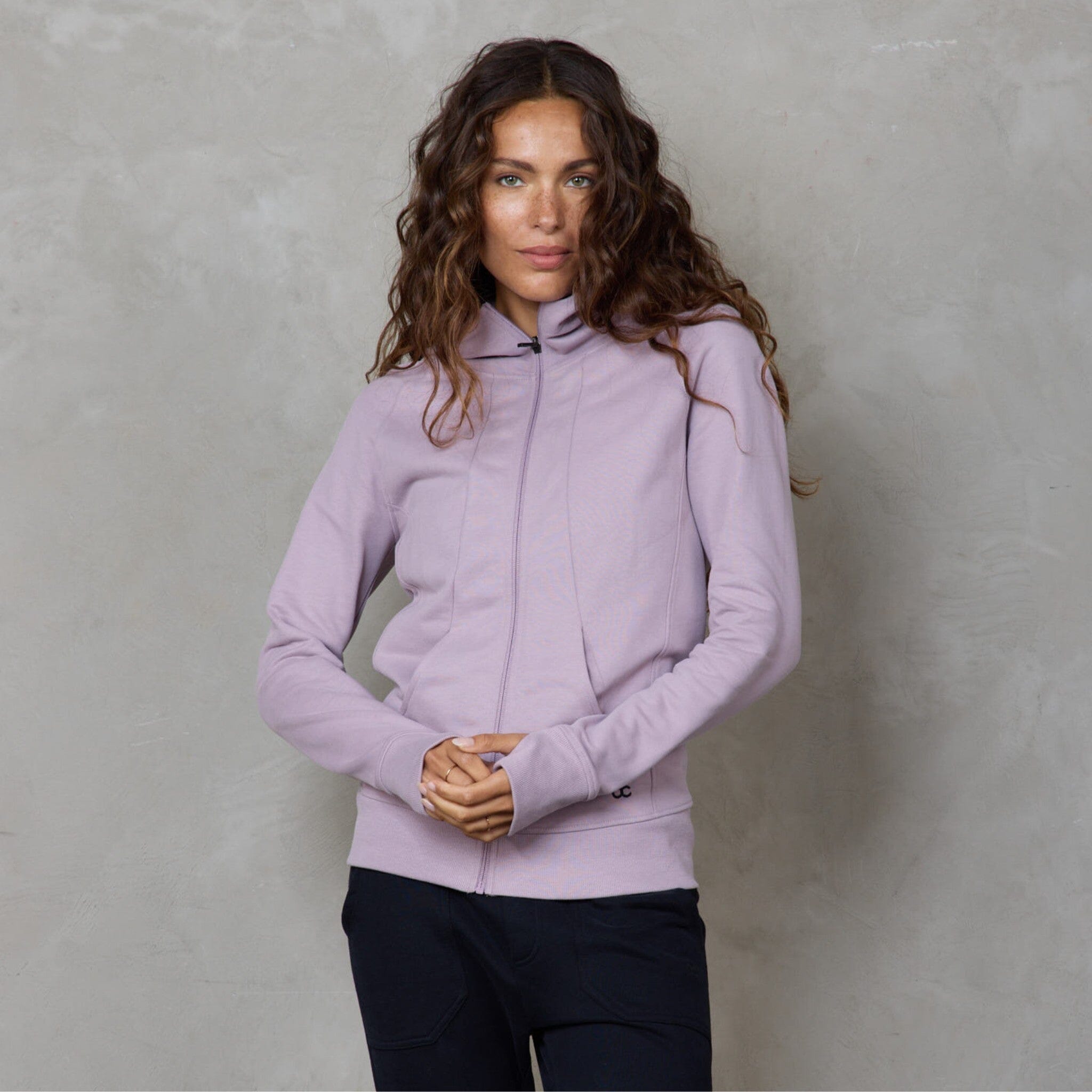 Chloe Zip Up Organic Cotton Lux Touch Hoodie Dusty Rose pants Organic Crew 