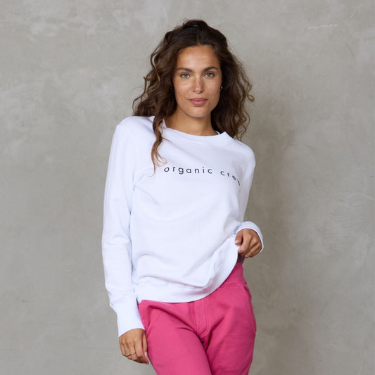 Boyfriend Organic Cotton Sweater Logo White Sweater Organic Crew