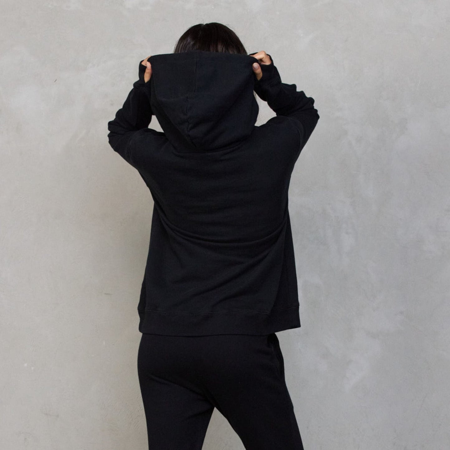 Slouchy Organic Cotton Hoodie Black with Black Drawstring Sweater Organic Crew 