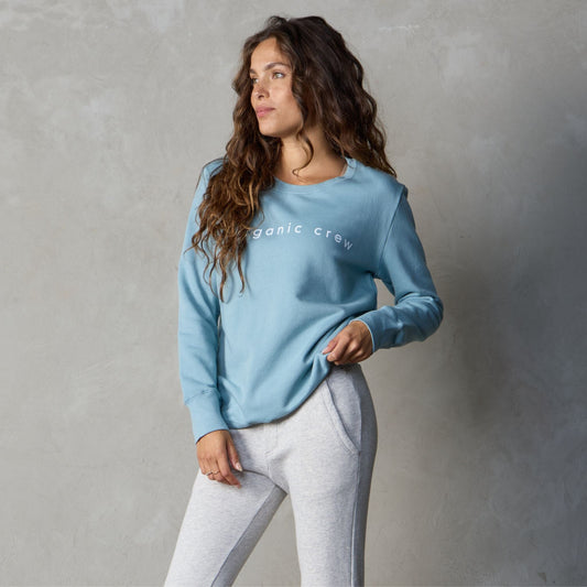 Boyfriend Organic Cotton Logo Sweater Steel Blue Sweater Organic Crew