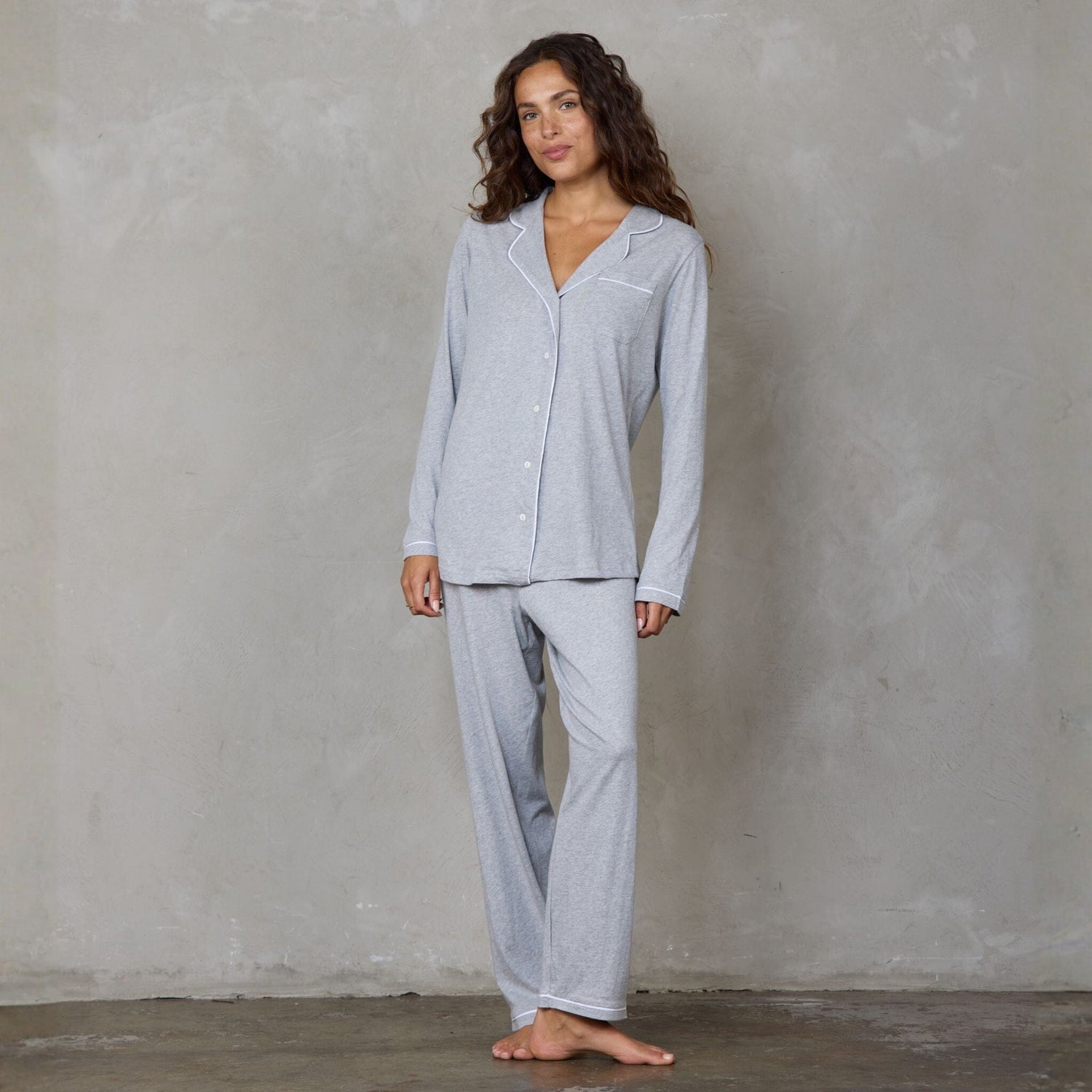 Portsea Long Sleeve Organic Cotton PJ Set Grey Marle pj's Organic Crew 