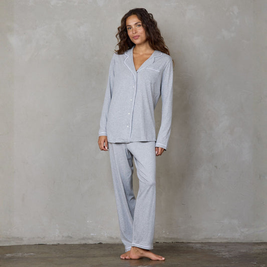 Portsea Long Sleeve Organic Cotton PJ Set Grey Marle pj's Organic Crew 